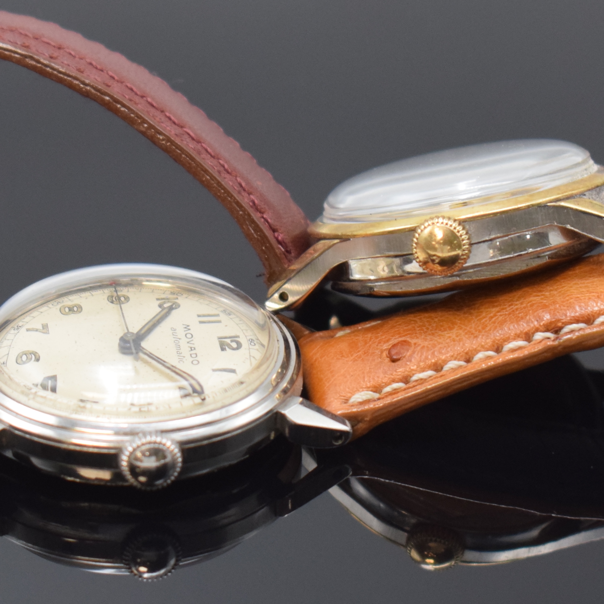 Detail g: MIDO / MOVADO je 2 Armbanduhren in Stahl und Stahl/Gold, Schweiz ca. 1945 - 1960, Automatik, verschr. Geh., silb. Zifferbl. pat./fl., 2 x Movado im ...