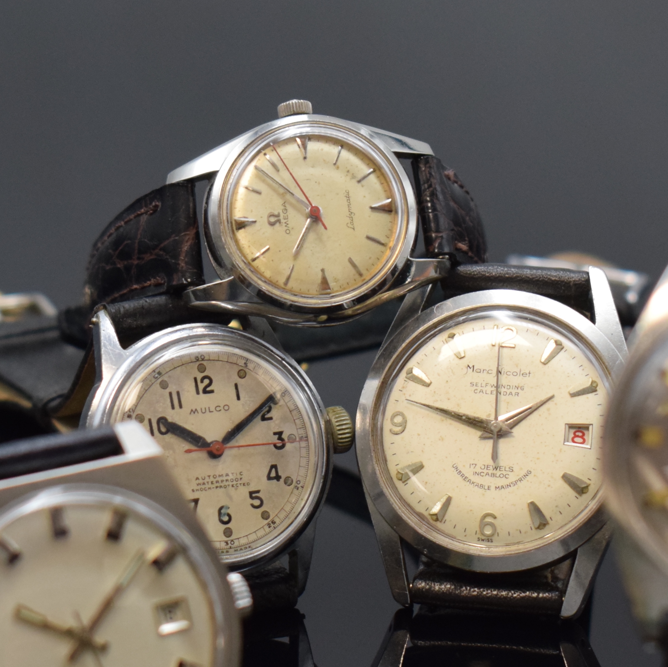 Detail c: TISSOT PR516 und 6 weitere Automatik Armbanduhren, Schweiz ca. 1940 - 1970, 1) Tissot PR516, verschr. Stahlgeh., silb. Zifferbl., vern. Werk Kal. ...