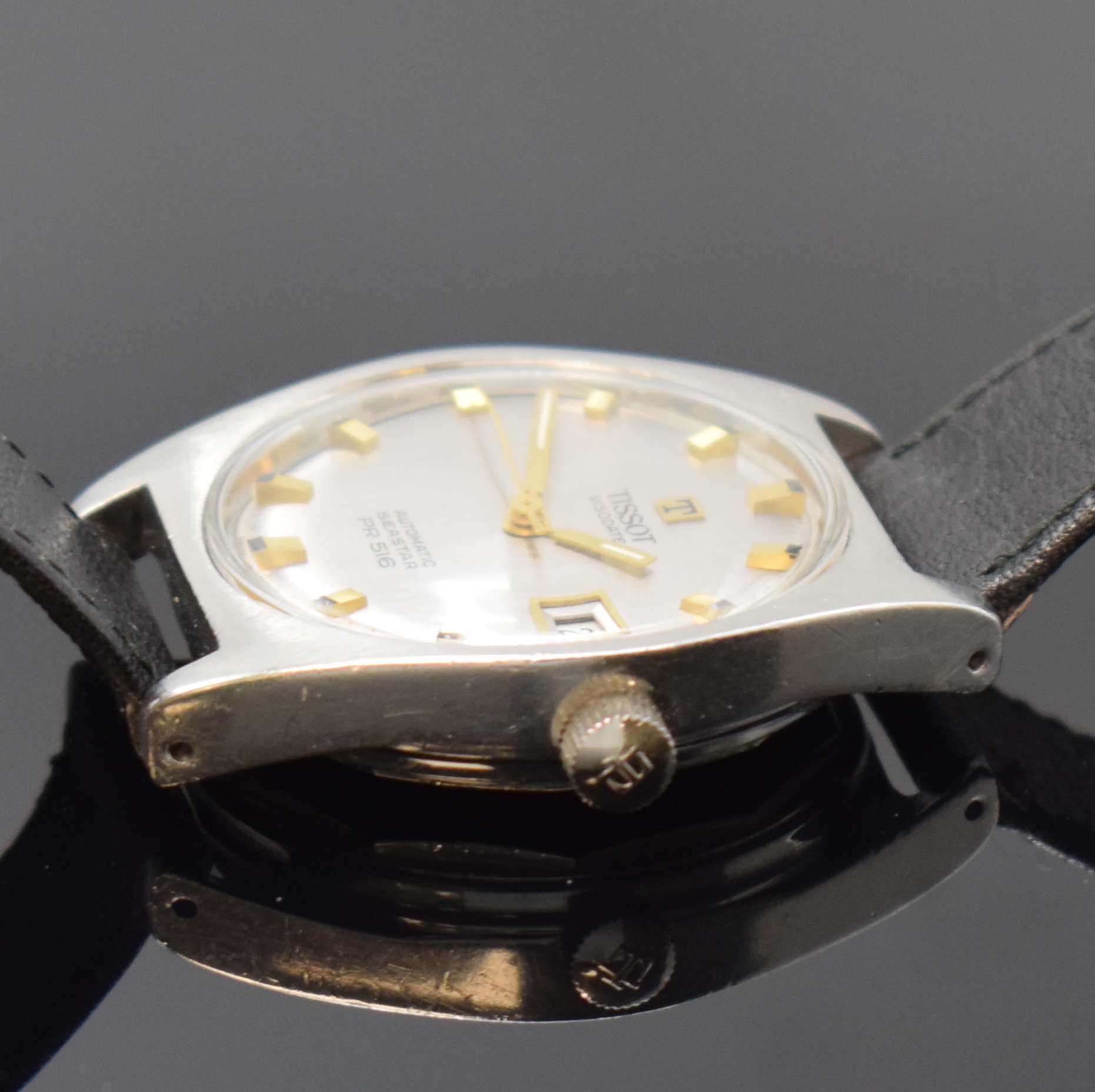 Detail g: TISSOT PR516 und 6 weitere Automatik Armbanduhren, Schweiz ca. 1940 - 1970, 1) Tissot PR516, verschr. Stahlgeh., silb. Zifferbl., vern. Werk Kal. ...