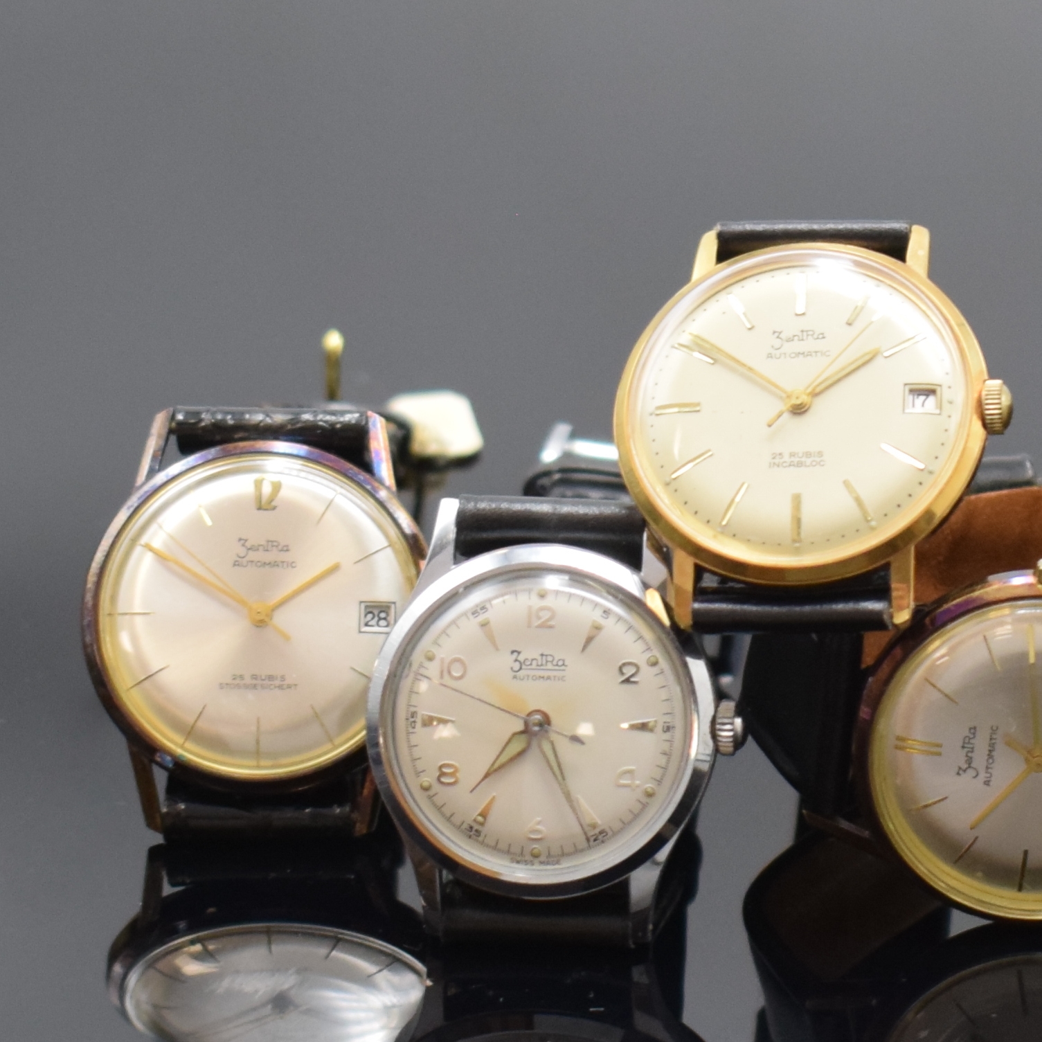 Detail a: ZENTRA 5 nahezu neuwertige Armbanduhren, Deutschland/Schweiz ca. 1950 - 1965, Automatik, 4 verg. Geh., 1 x verchr., 4 x verschr. Stahlboden, 1 x ...