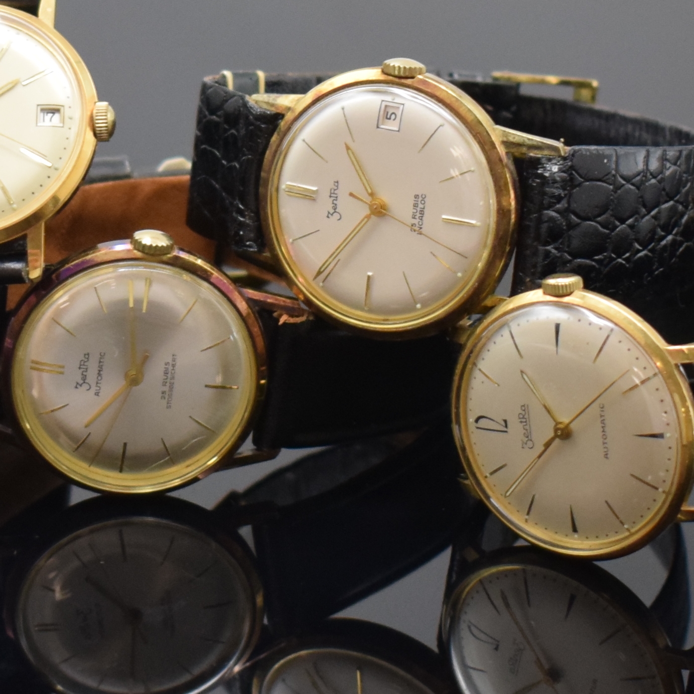Detail b: ZENTRA 5 nahezu neuwertige Armbanduhren, Deutschland/Schweiz ca. 1950 - 1965, Automatik, 4 verg. Geh., 1 x verchr., 4 x verschr. Stahlboden, 1 x ...