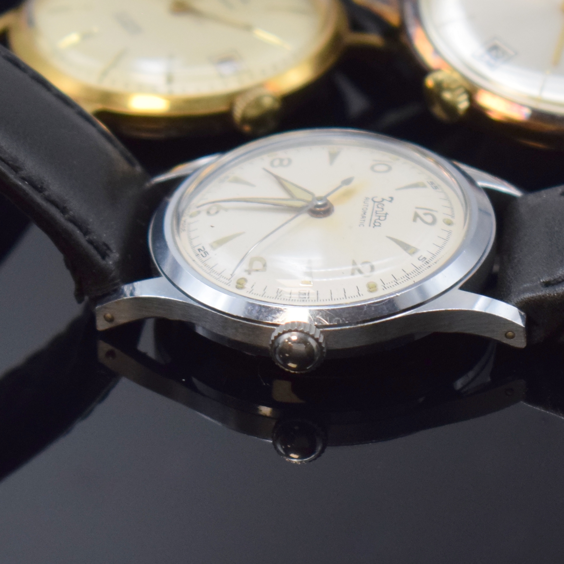 Detail h: ZENTRA 5 nahezu neuwertige Armbanduhren, Deutschland/Schweiz ca. 1950 - 1965, Automatik, 4 verg. Geh., 1 x verchr., 4 x verschr. Stahlboden, 1 x ...
