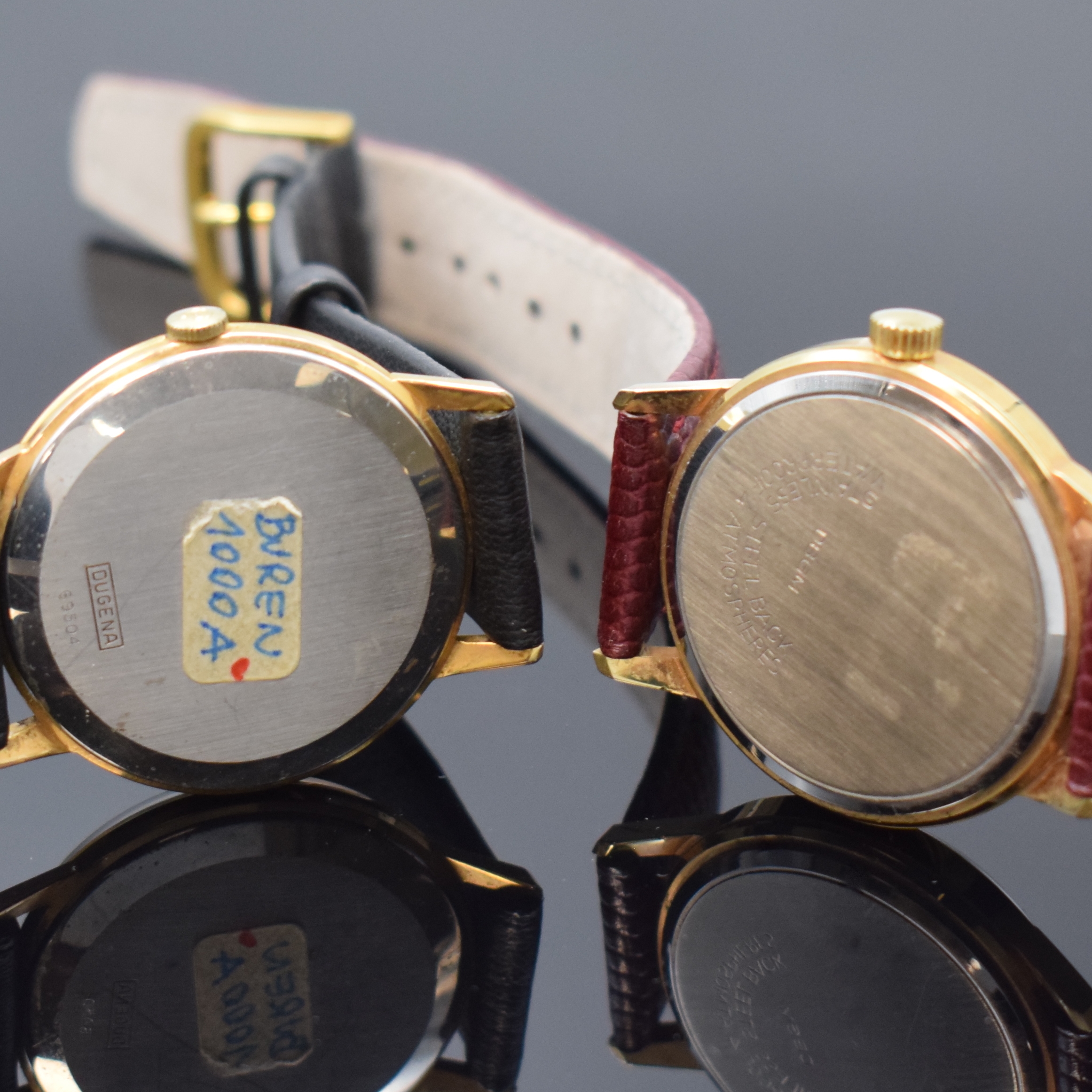 Detail e: Konvolut 5 vergoldete Armbanduhren, Schweiz ca. 1950 - 1965, Automatik/Handaufzug, 1) DUGENA Super Automatic, Stahlboden aufgedr., rotgold. ...