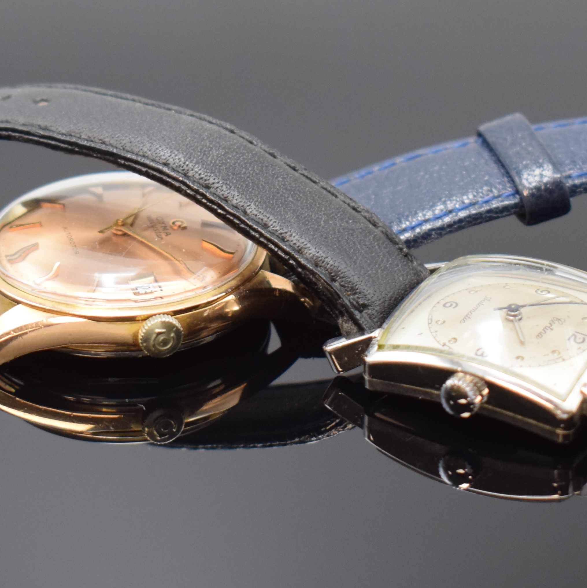Detail g: Konvolut 5 vergoldete Armbanduhren, Schweiz ca. 1950 - 1965, Automatik/Handaufzug, 1) DUGENA Super Automatic, Stahlboden aufgedr., rotgold. ...