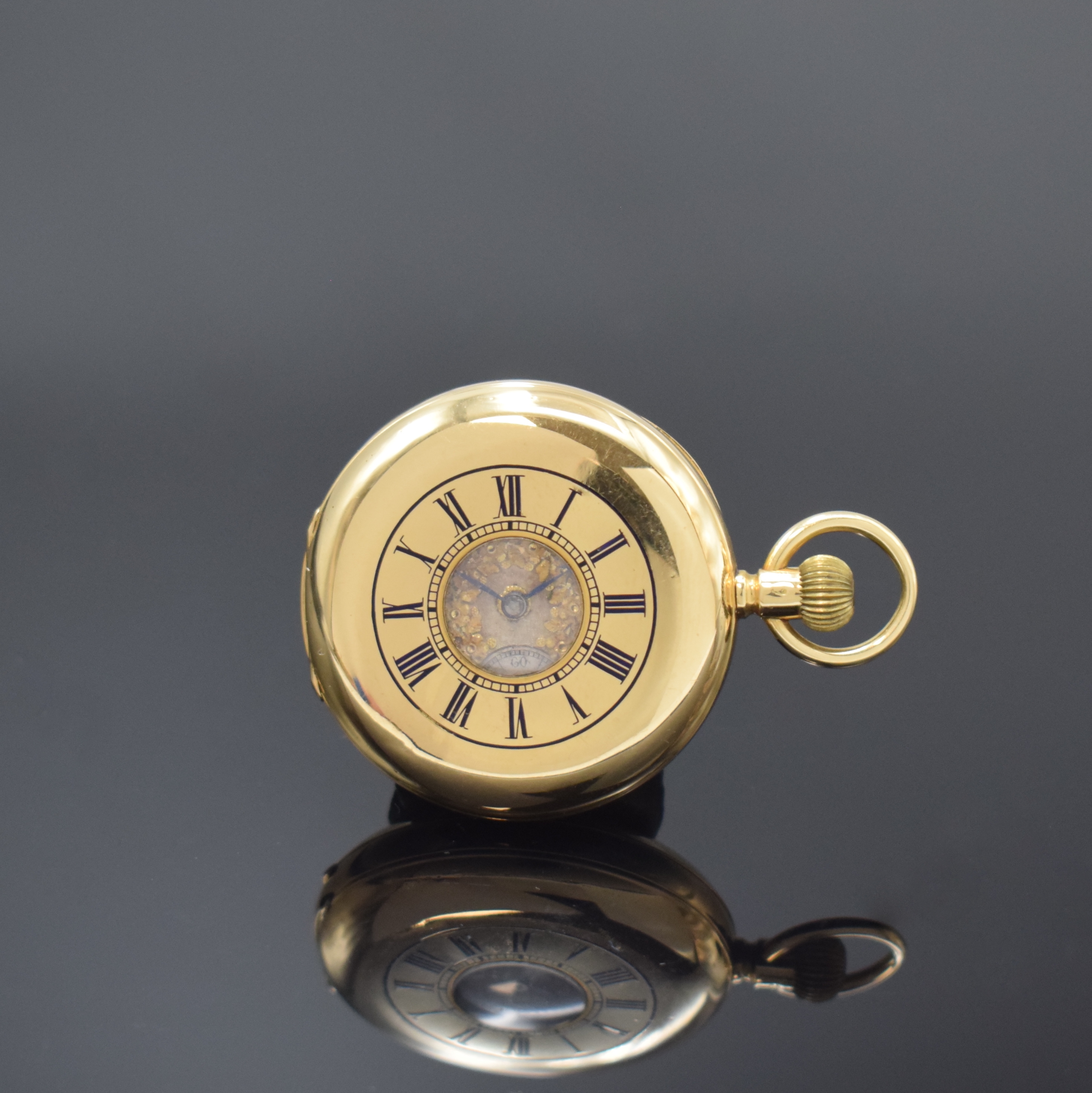 Detail a: A. LANGE & SÖHNE Savonette-Werk im späteren GG 750/000 Gehäuse, Deutschland / Schweiz um 1880, schweres schweizer 3-Deckel Gold ...