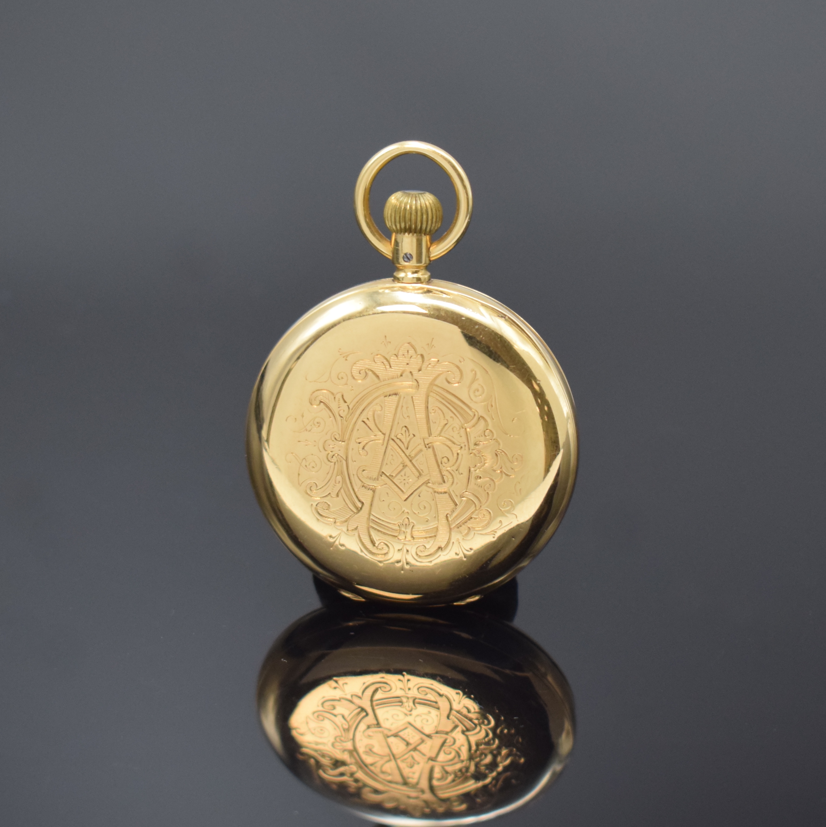 Detail b: A. LANGE & SÖHNE Savonette-Werk im späteren GG 750/000 Gehäuse, Deutschland / Schweiz um 1880, schweres schweizer 3-Deckel Gold ...