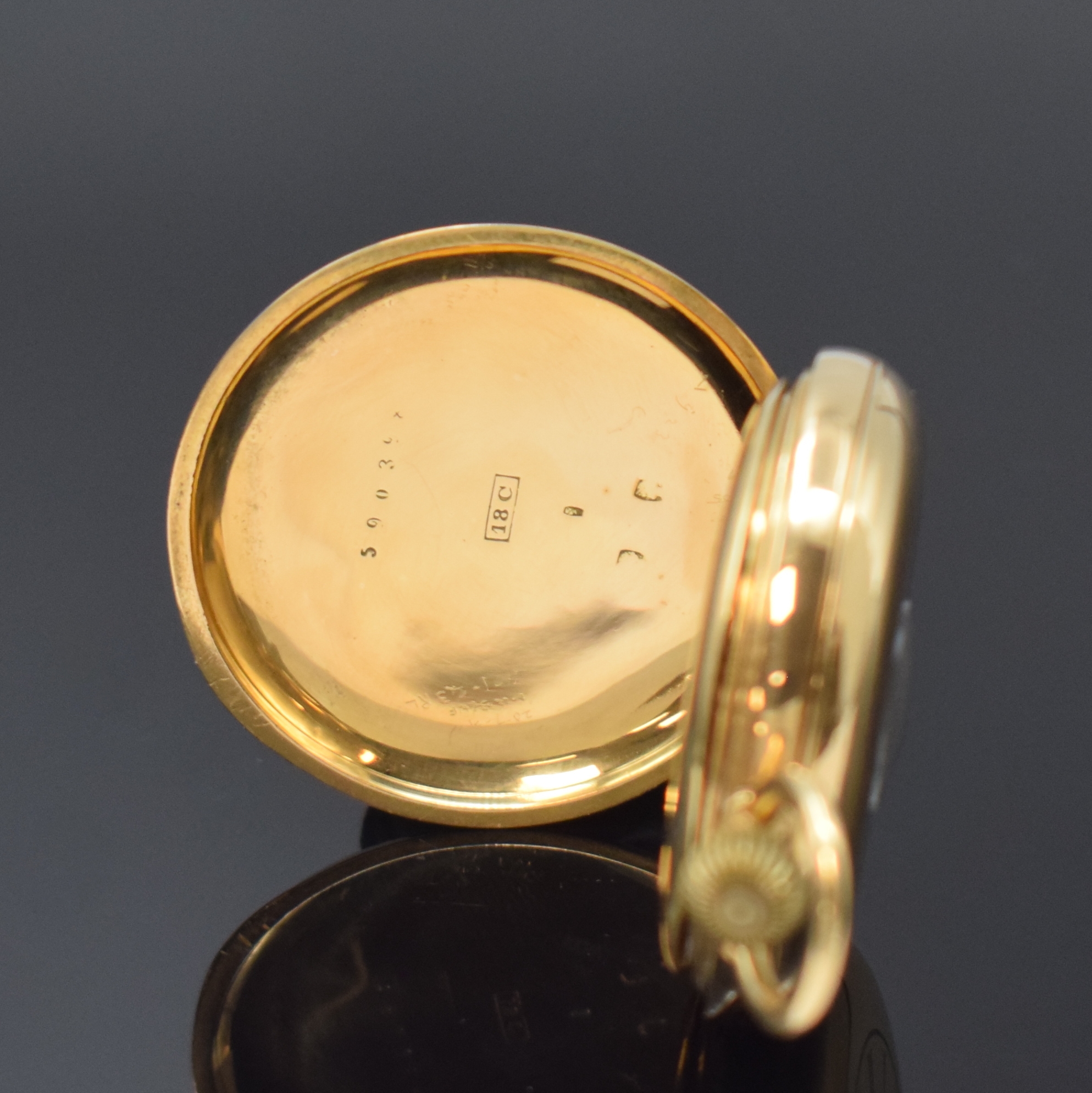 Detail c: A. LANGE & SÖHNE Savonette-Werk im späteren GG 750/000 Gehäuse, Deutschland / Schweiz um 1880, schweres schweizer 3-Deckel Gold ...