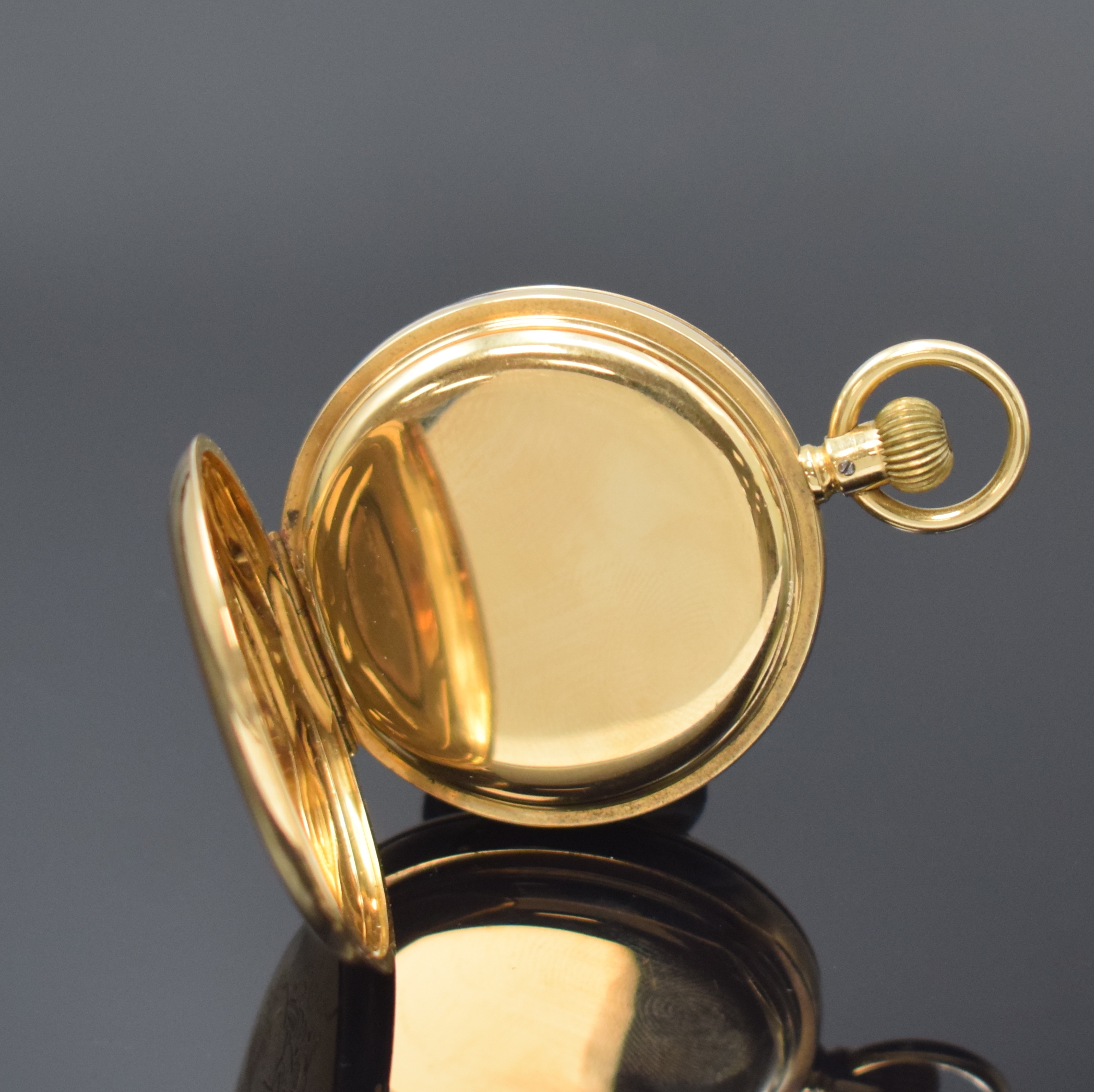 Detail d: A. LANGE & SÖHNE Savonette-Werk im späteren GG 750/000 Gehäuse, Deutschland / Schweiz um 1880, schweres schweizer 3-Deckel Gold ...