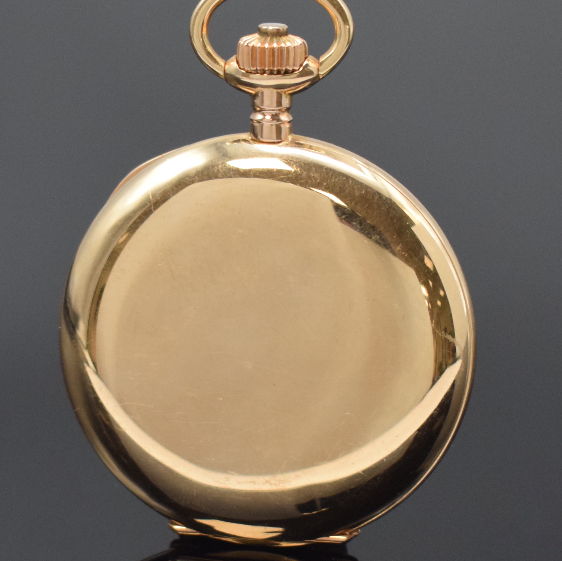 Detail b: RECTE Deutsche Präzisions-Uhr Glashütte Sa Herrensavonette in RG 585/000, Deutschland um 1910, glattes 3-Deckel Goldgeh., Emailzifferbl. m. roter ...