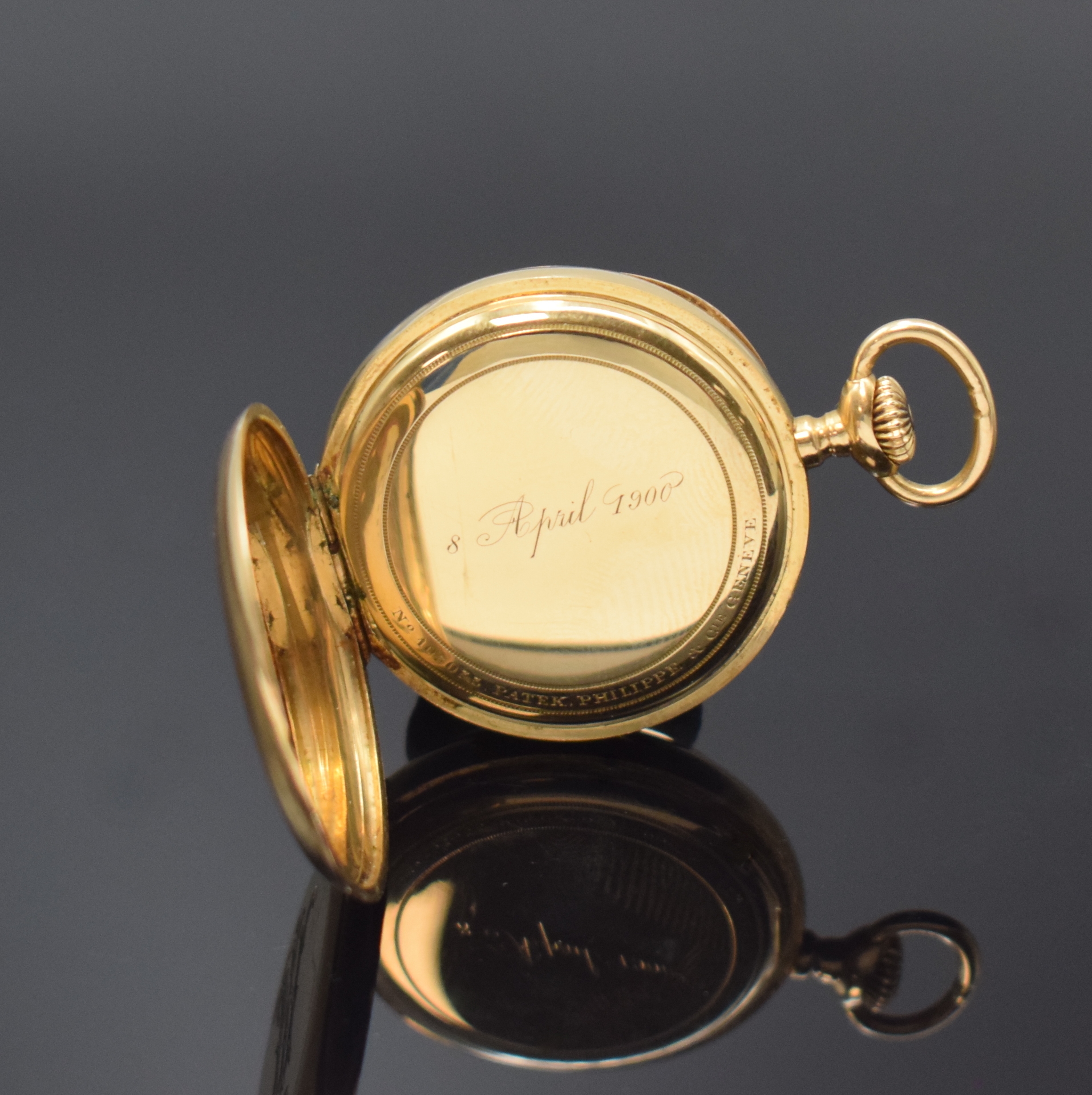 Detail c: PATEK PHILIPPE & Cie offene Damentaschenuhr in GG 750/000, Schweiz um 1900, glattes 2- Deckel Goldgeh., rücks. Adels-Monogramm, Cuvette m. ...