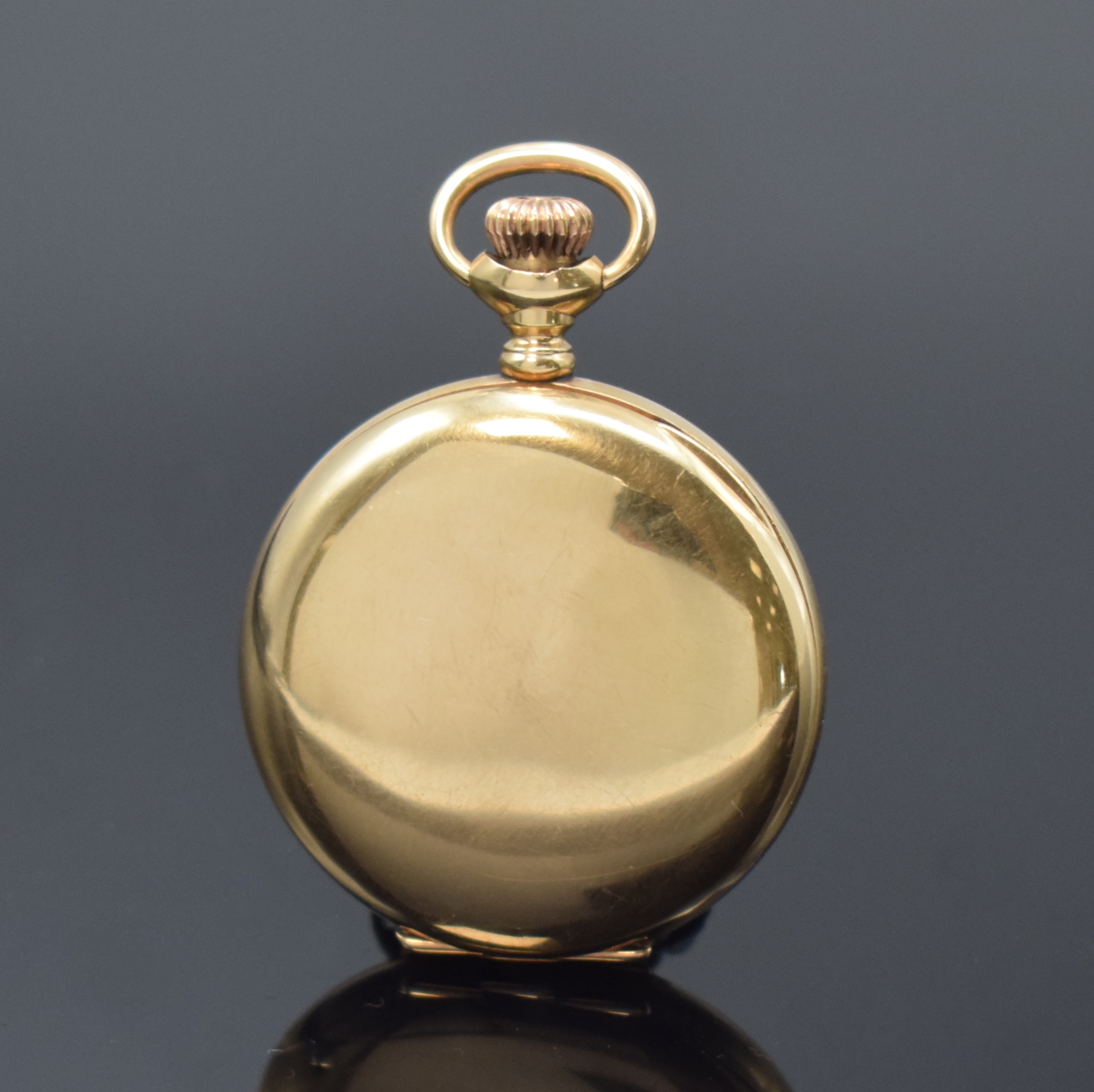 Detail c: BARTHMAN / LONGINES Damensavonette in GG 585/000, Schweiz/USA um 1900, glattes 3- Deckel Goldgeh., Sprungdeckel m. Monogramm.- Grav., darauf später ...