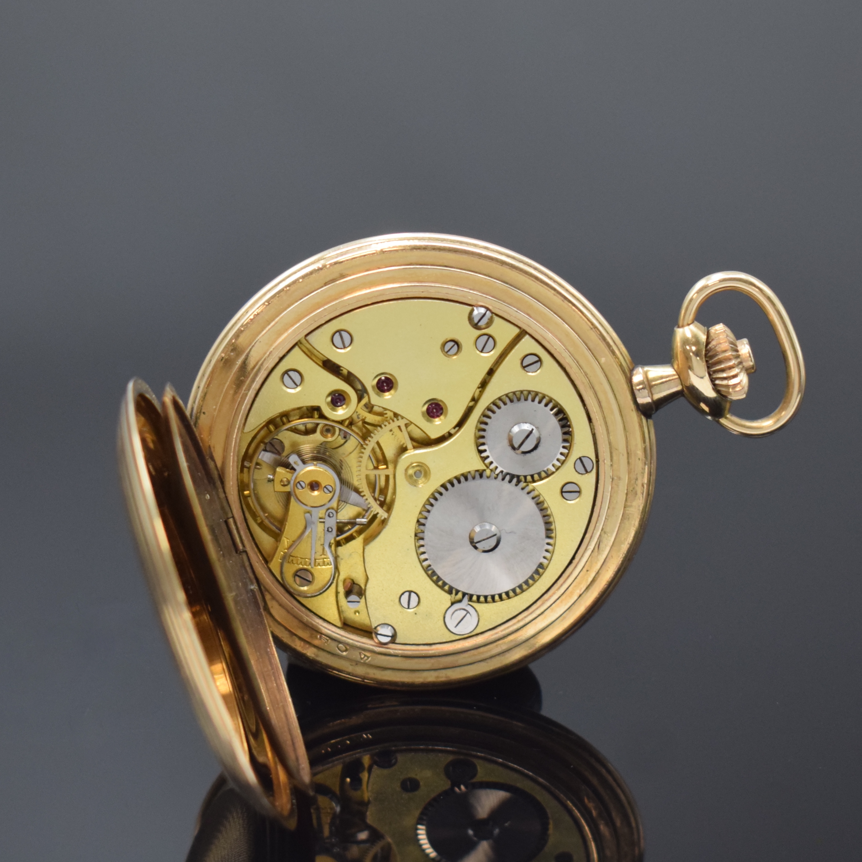 Detail g: KARL W. HÖHNEL Glashütte SA vergoldete Herrensavonette, Deutschland um 1925, guill. gestuftes Geh. m. Büffel-Marke, mattverg. Zifferbl., ...