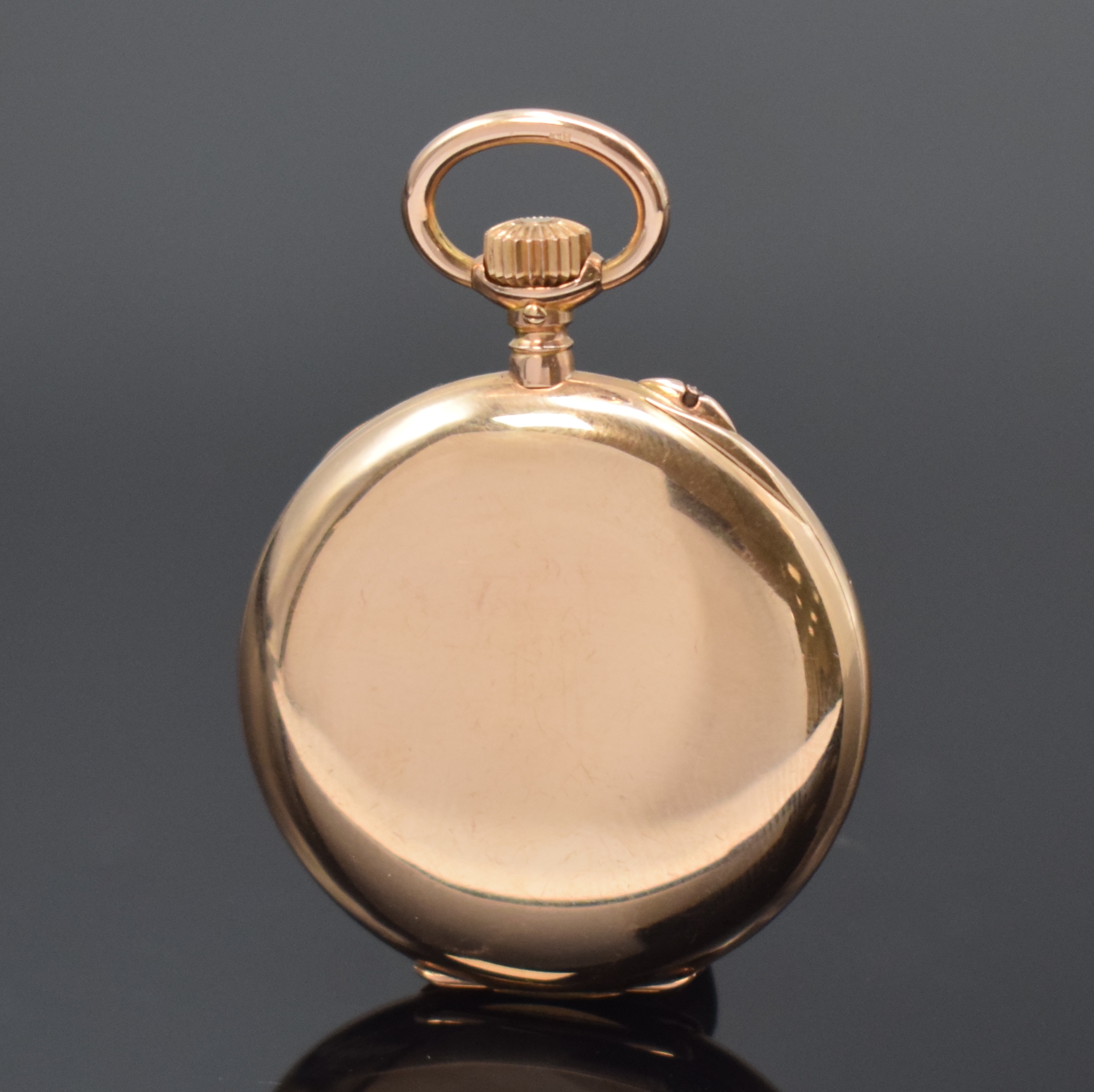 Detail a: UHRENFABRIK UNION offene Damentaschenuhr in RG 585/000, Deutschland um 1910, glattes Lucia-Geh. m. Goldcuvette, 3-tlg. Emailzifferbl., arab. Zahlen, ...