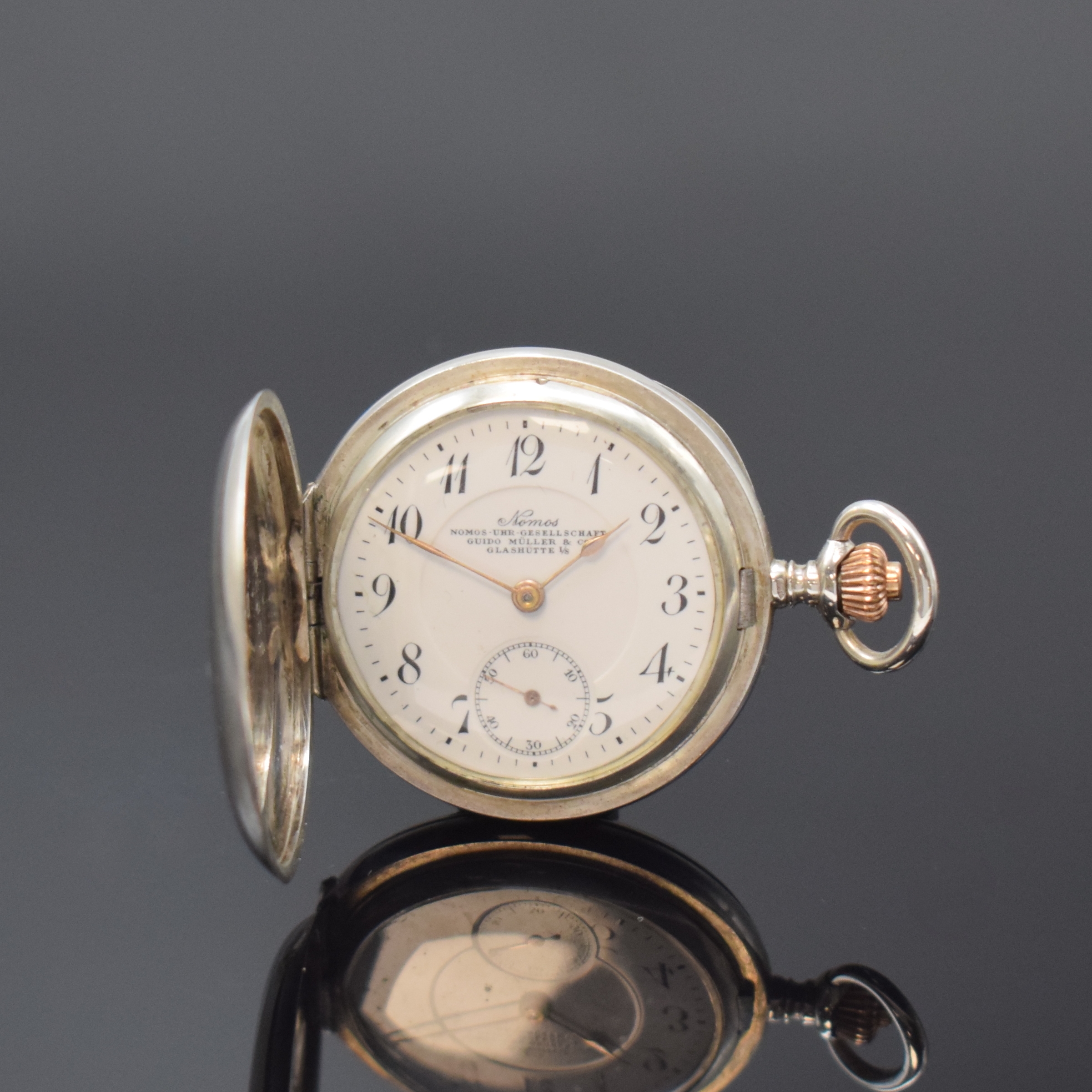 NOMOS Glashütte seltene Damensavonette in Silber, Schweiz/Deutschland um 1905, glattes Geh. dell., Cuvette bez. "Neues System Glashütte", ...
