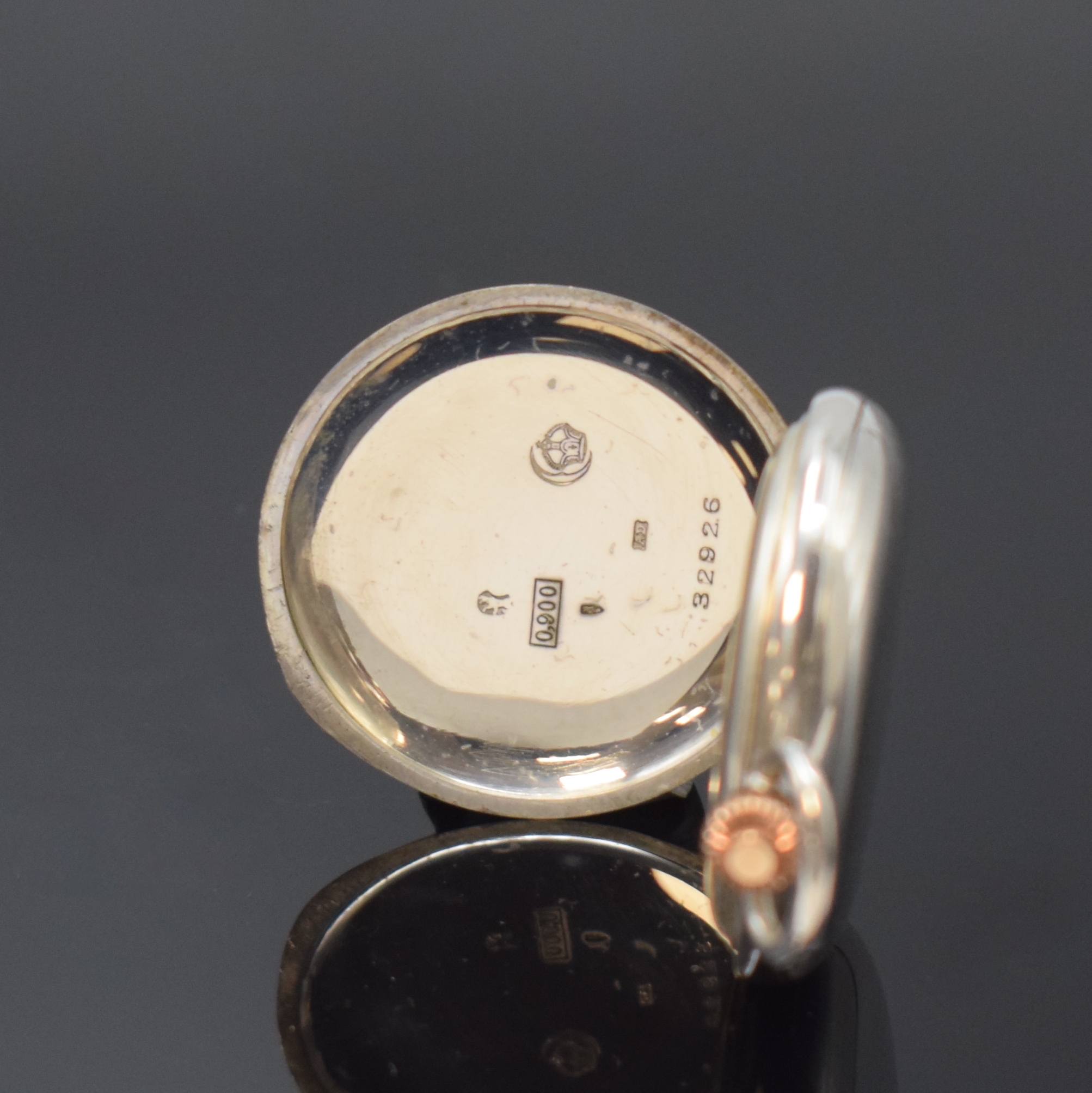 Detail d: NOMOS Glashütte seltene Damensavonette in Silber, Schweiz/Deutschland um 1905, glattes Geh. dell., Cuvette bez. "Neues System Glashütte", ...
