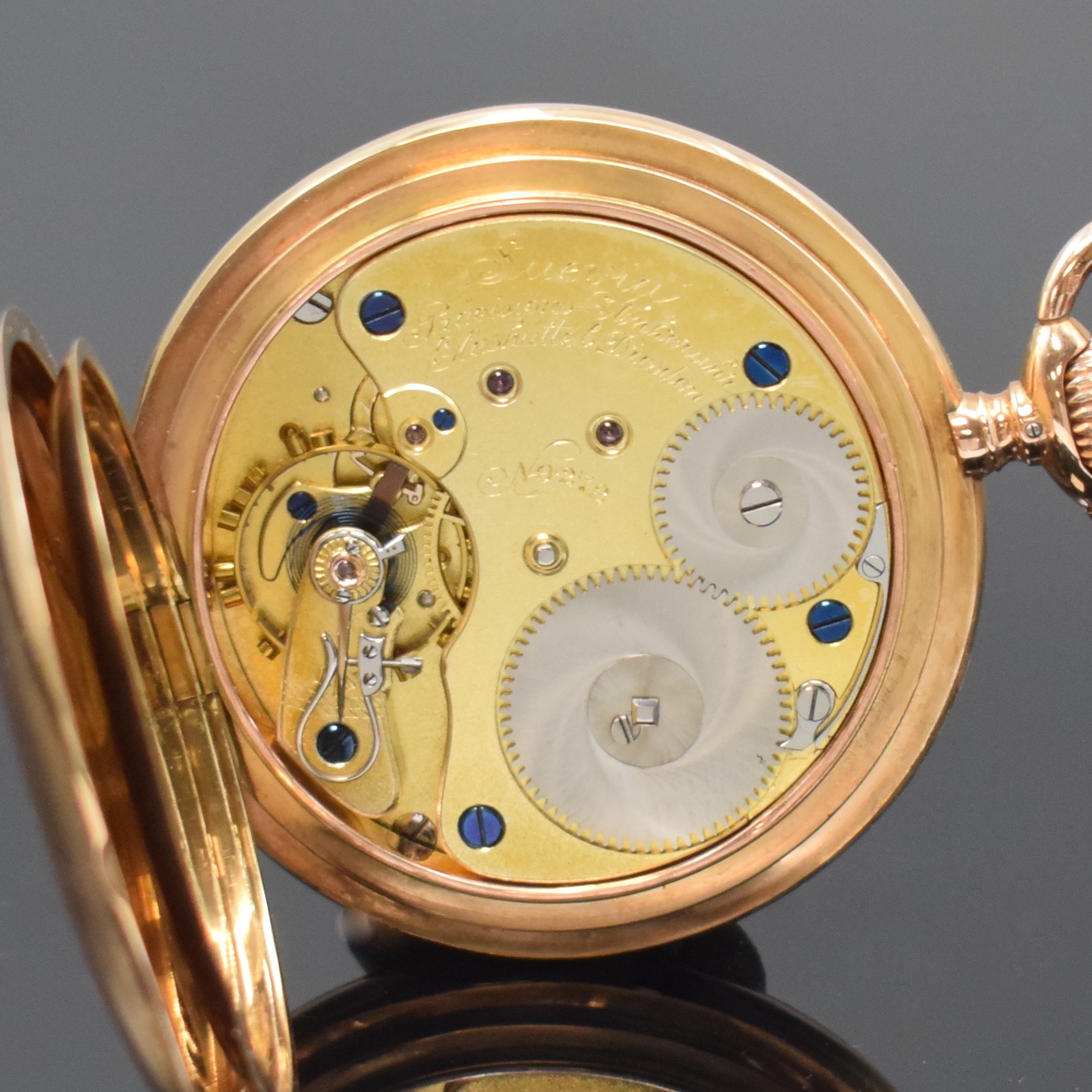 Detail f: ERNST KASISKE / SUEVIA Glashütte seltene Herrensavonette in RG 585/000, Deutschland um 1910, Lucia 3-Deckel Goldgeh., grav. Monogramm auf ...