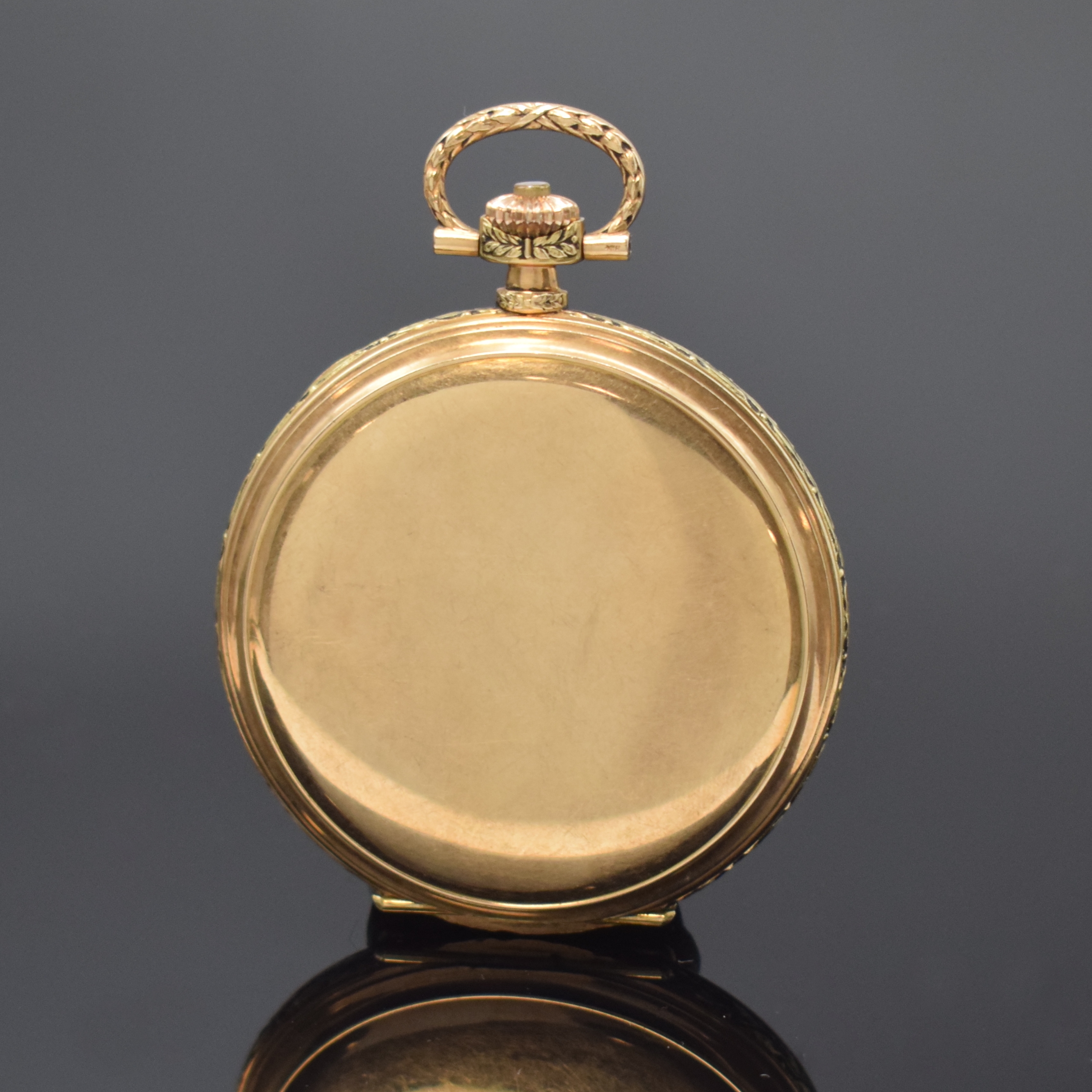 Detail b: DEUTSCHE PRÄZISIONSUHR ORIGINAL GLASHÜTTE Herrensavonette in GG 585/000, Deutschland um 1925, 3-Deckel Goldgeh. m. tief grav. Rand, Bügel u. ...