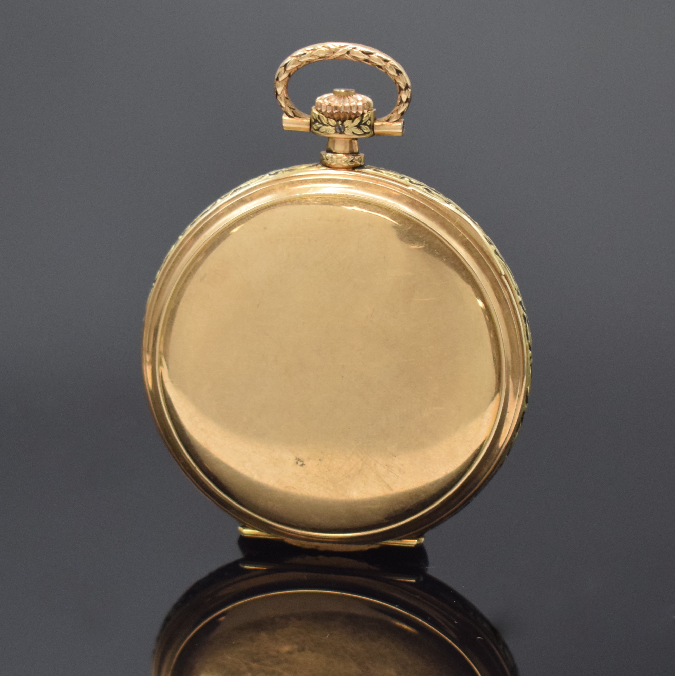 Detail c: DEUTSCHE PRÄZISIONSUHR ORIGINAL GLASHÜTTE Herrensavonette in GG 585/000, Deutschland um 1925, 3-Deckel Goldgeh. m. tief grav. Rand, Bügel u. ...