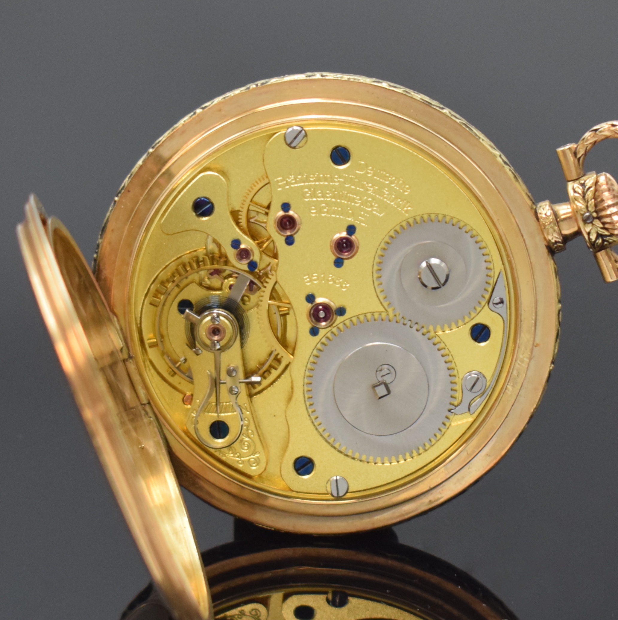 Detail g: DEUTSCHE PRÄZISIONSUHR ORIGINAL GLASHÜTTE Herrensavonette in GG 585/000, Deutschland um 1925, 3-Deckel Goldgeh. m. tief grav. Rand, Bügel u. ...