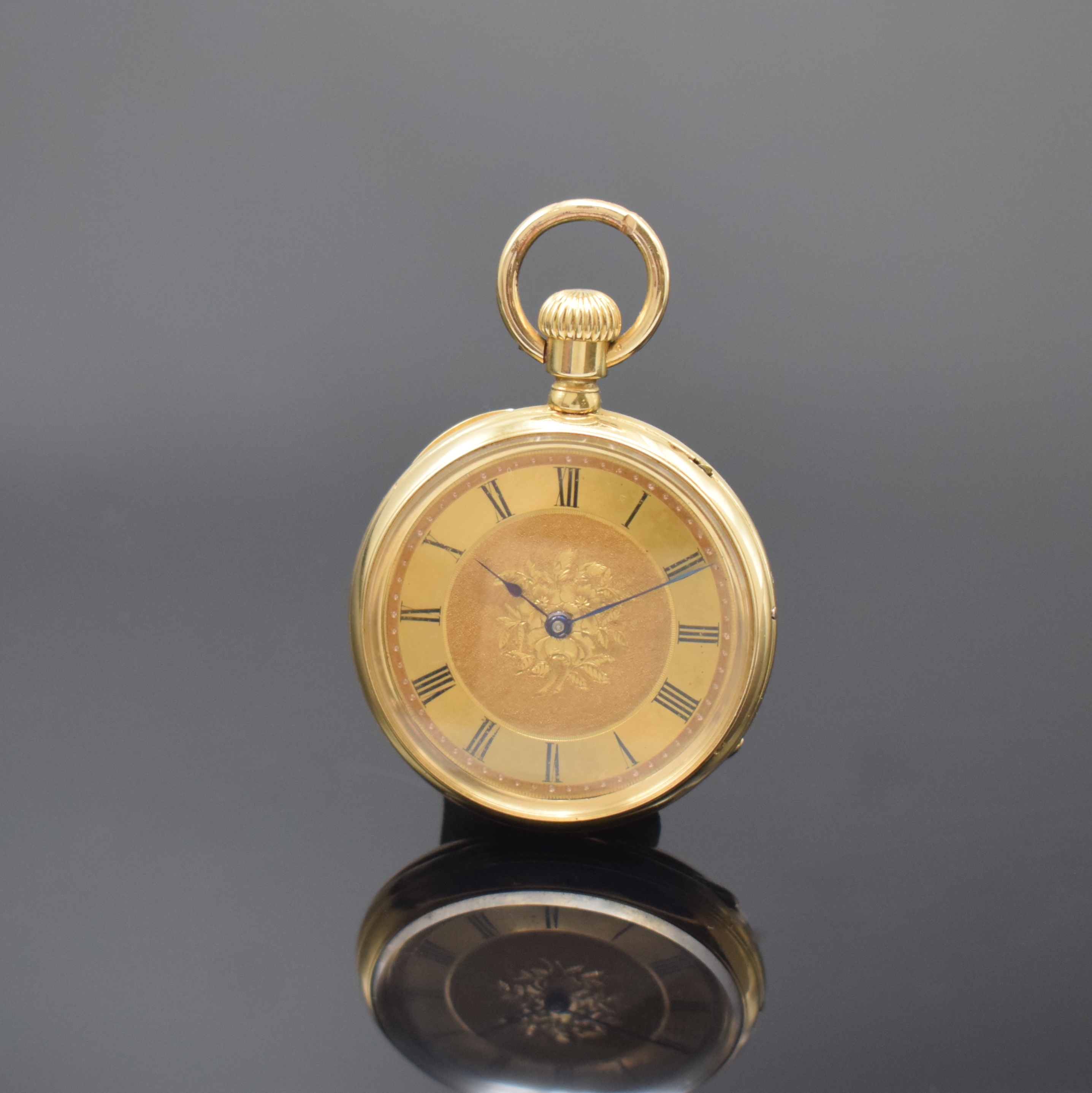 A. LANGE & SÖHNE / BRIGHT & SONS offene Damentaschenuhr in GG 750/000, Deutschland um 1875, glattes Jürgens-Geh. dell., Zeigerst. b. 1 zu rep., ...