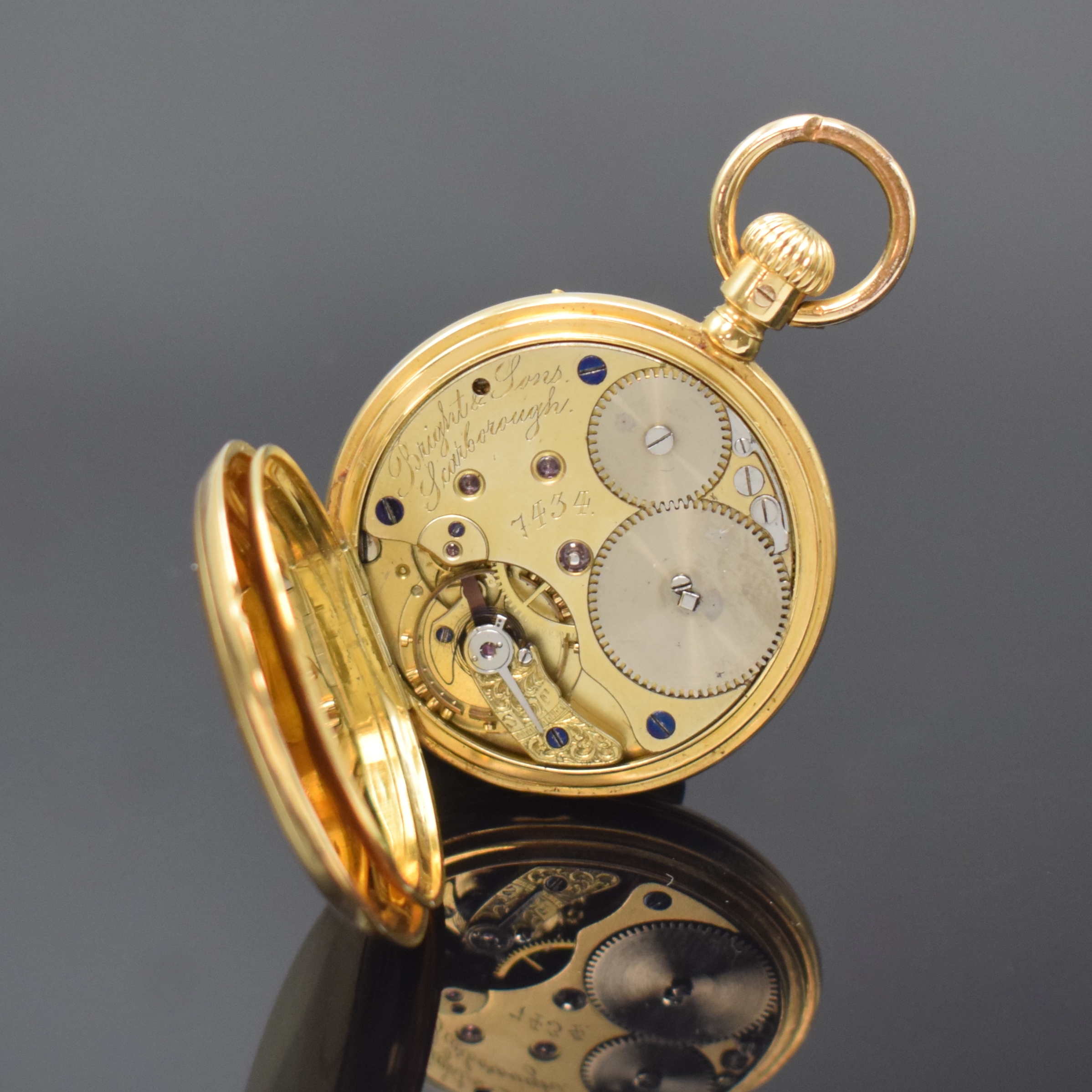 Detail e: A. LANGE & SÖHNE / BRIGHT & SONS offene Damentaschenuhr in GG 750/000, Deutschland um 1875, glattes Jürgens-Geh. dell., Zeigerst. b. 1 zu rep., ...