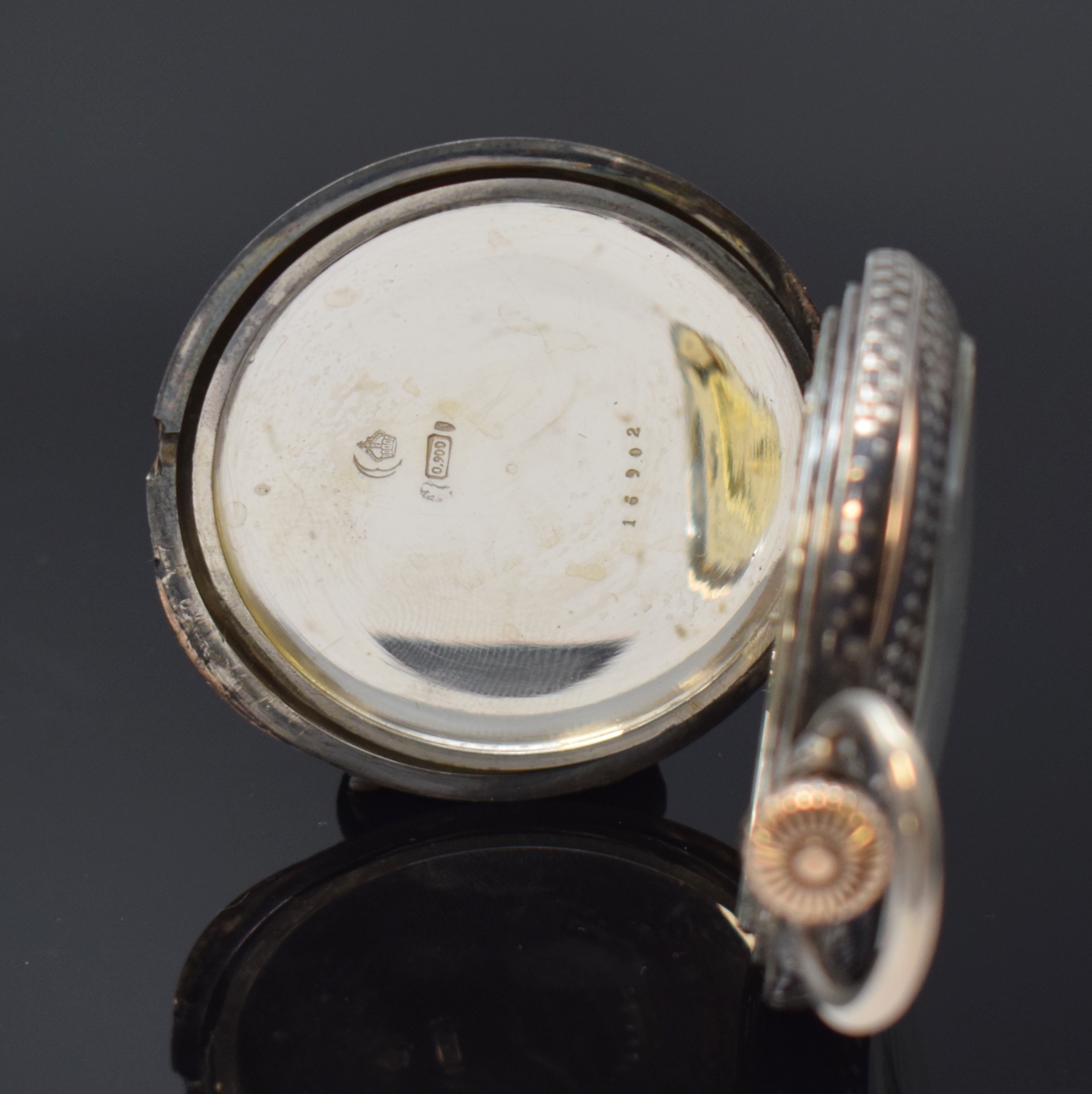 Detail d: ADOLF REGEL / ASSMANN Glashütte offene Tula Silbertaschenuhr, Deutschland/Schweiz um 1910, Lucia-Geh. m. Schachbrett-Tula, größtenteils fehlend, ...