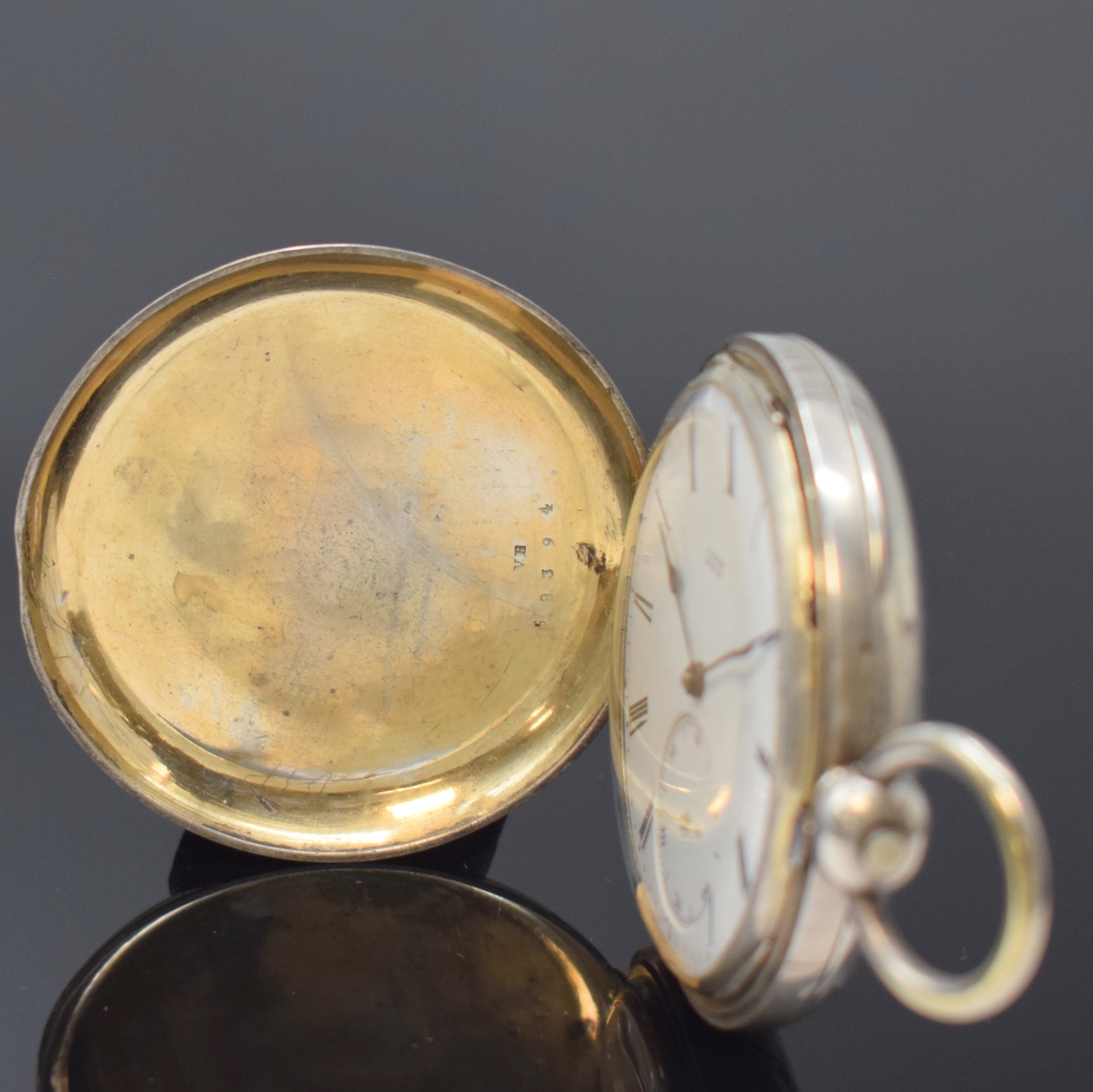 Detail a: A. LANGE, Dresden frühes 1A-Taschenuhrwerk mit Schlüsselaufzug, Deutschland um 1870, sekundäres Silbergeh., 2-tlg. Emailzifferbl. bez. "A. ...