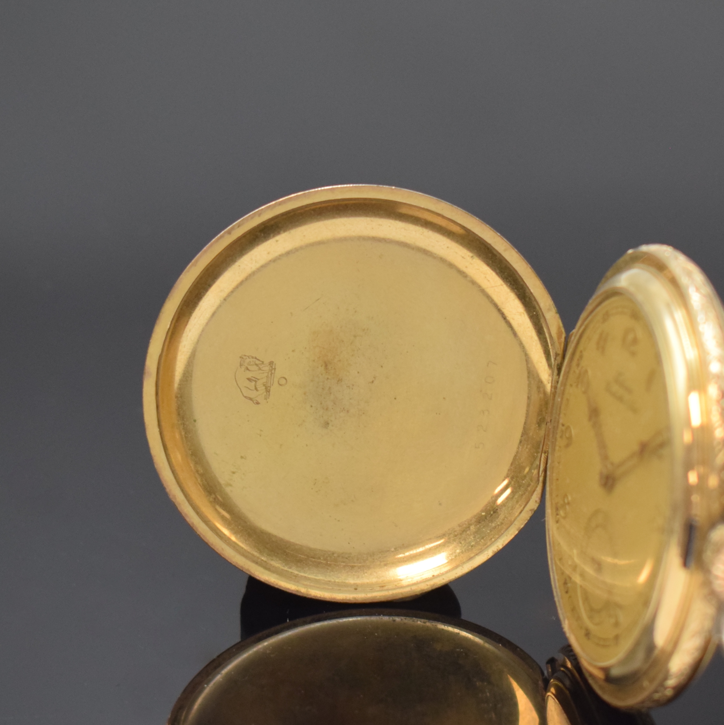 Detail a: TUTIMA Glashütte vergoldete Herrensavonette, Deutschland um 1930, Geh. m. Büffel-Marke v. Gustav Rau, matt-gold. Zifferbl., gold. Breguetzahlen, ...