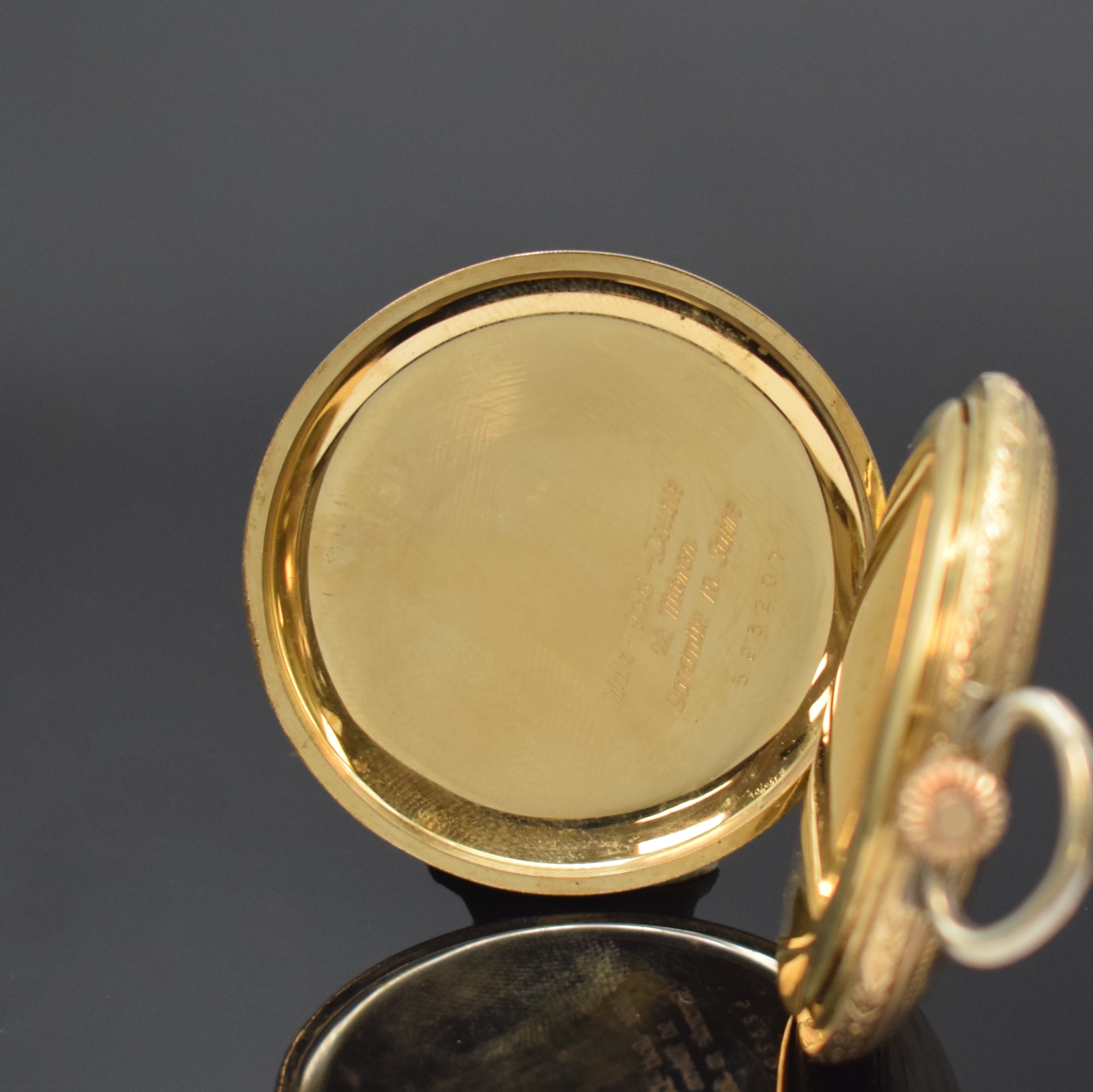 Detail d: TUTIMA Glashütte vergoldete Herrensavonette, Deutschland um 1930, Geh. m. Büffel-Marke v. Gustav Rau, matt-gold. Zifferbl., gold. Breguetzahlen, ...