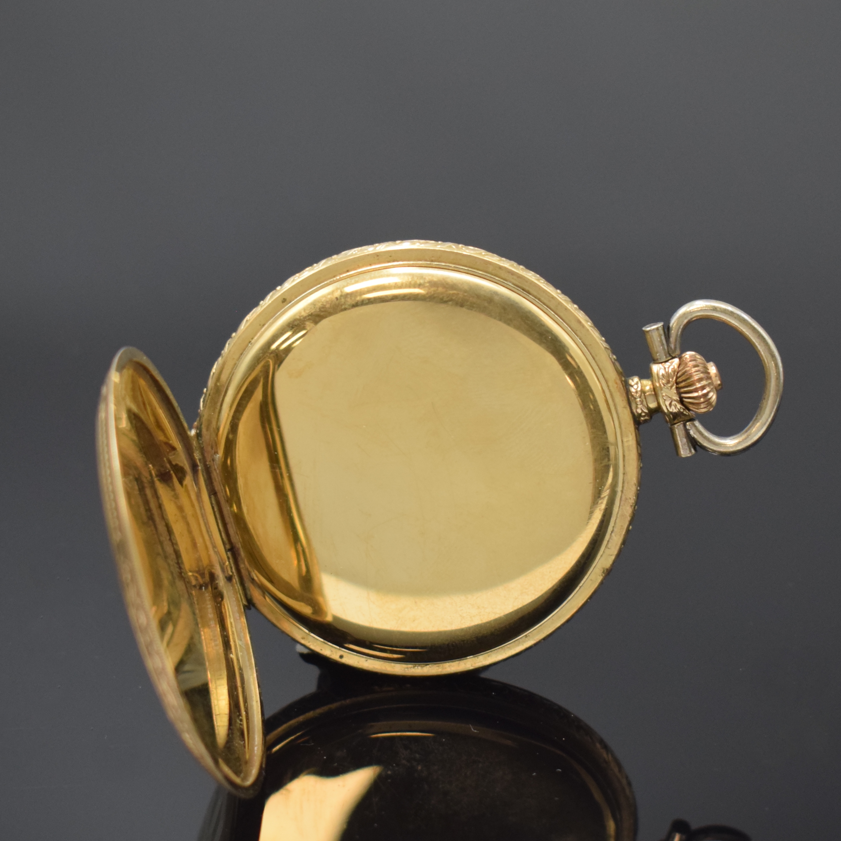 Detail e: TUTIMA Glashütte vergoldete Herrensavonette, Deutschland um 1930, Geh. m. Büffel-Marke v. Gustav Rau, matt-gold. Zifferbl., gold. Breguetzahlen, ...