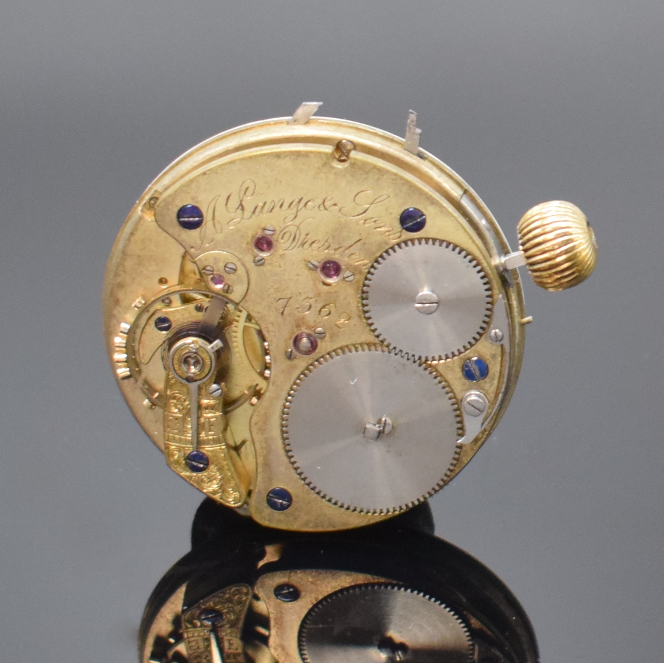 Detail a: A. LANGE & SÖHNE 2 Savonette-Werke in 1A Qualität, Deutschland um 1875/1885, 2-tlg. Emailzifferbl., kl. Sek. b. 6, 1) rote Minuterie, Louis-XV ...