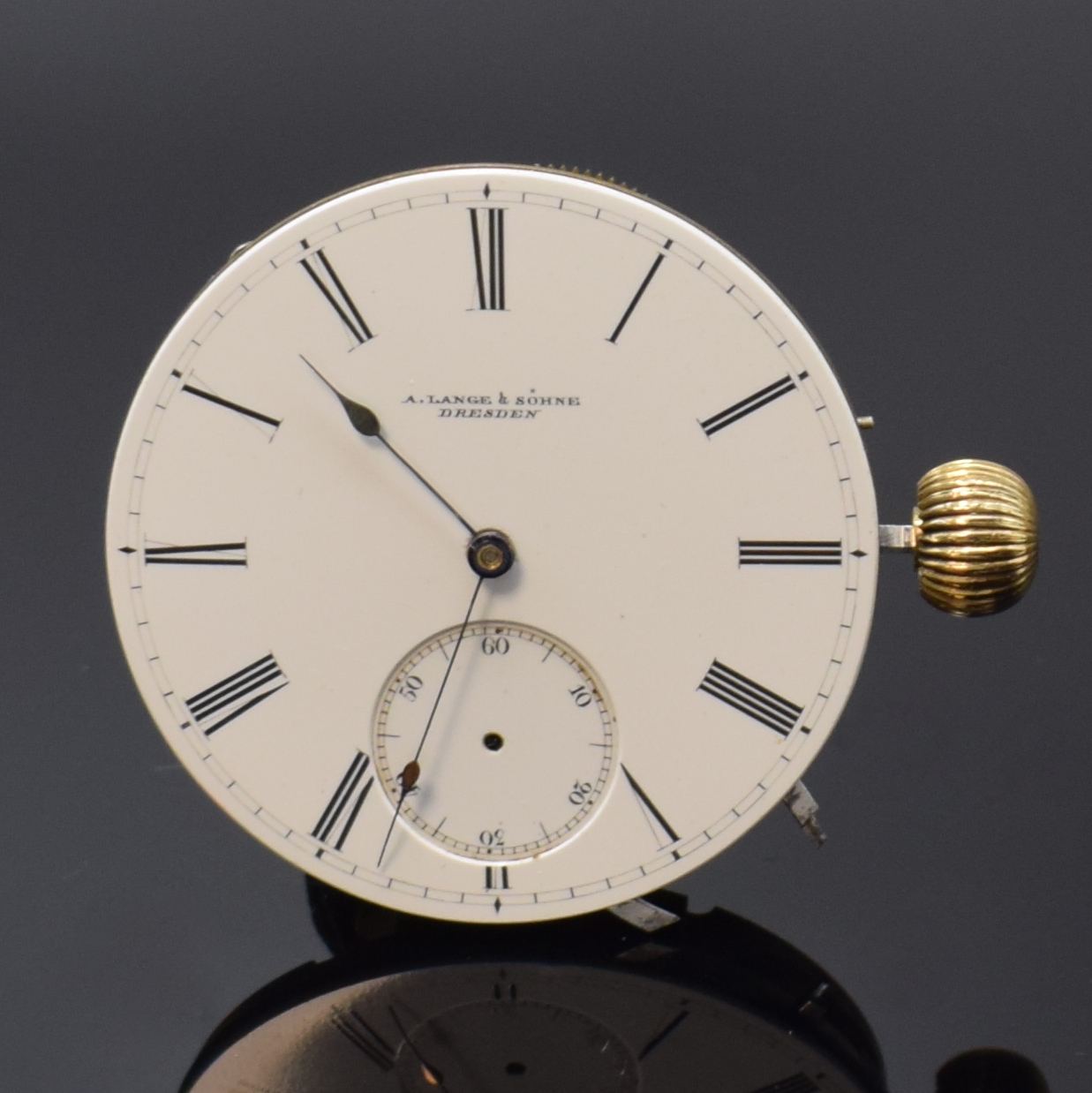 Detail c: A. LANGE & SÖHNE 2 Savonette-Werke in 1A Qualität, Deutschland um 1875/1885, 2-tlg. Emailzifferbl., kl. Sek. b. 6, 1) rote Minuterie, Louis-XV ...