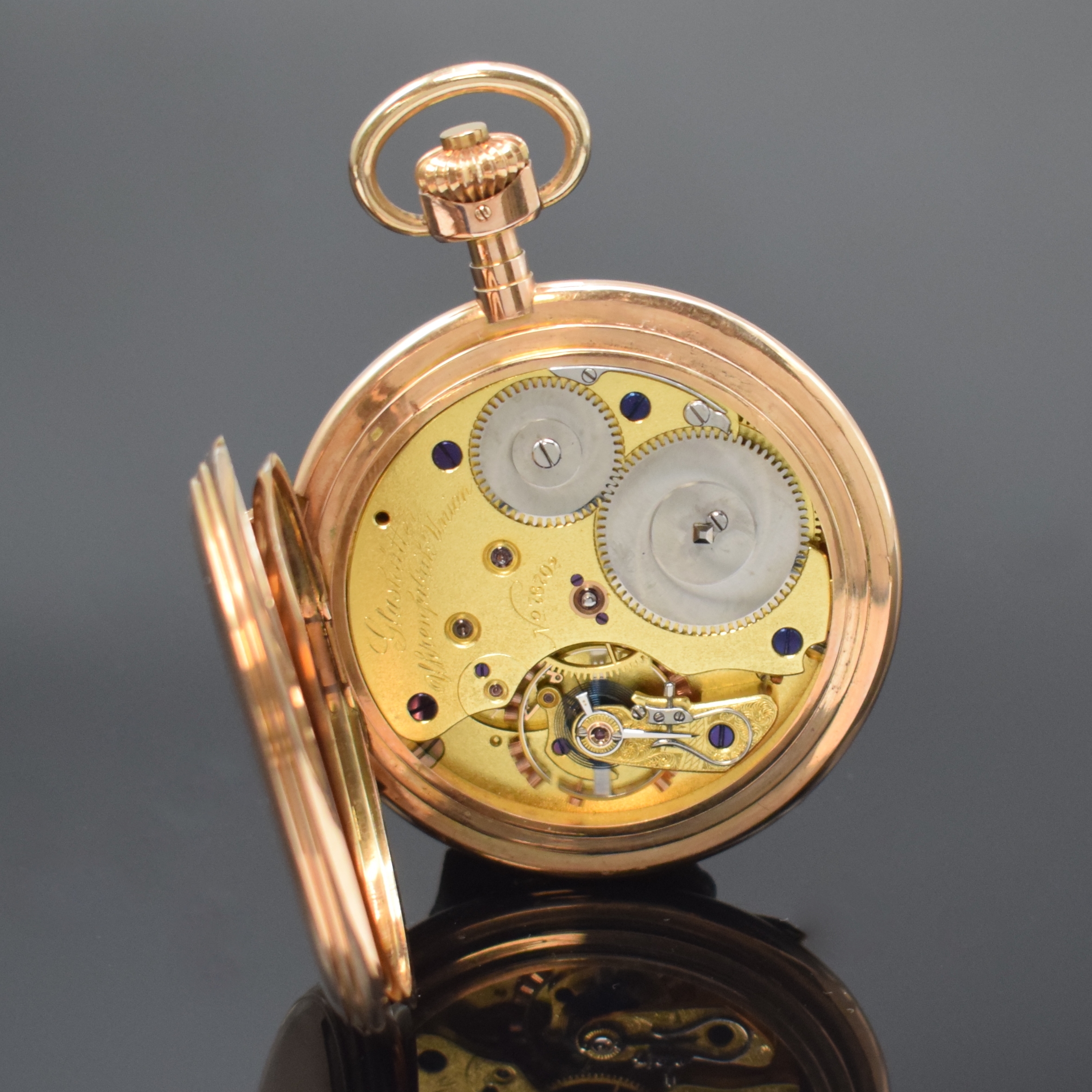 Detail f: UHRENFABRIK UNION Glashütte große Louis XV Herrensavonette in RG 585/000, Deutschland um 1915, schweres 3-Deckel Goldgeh. m. Außenscharnier, ...