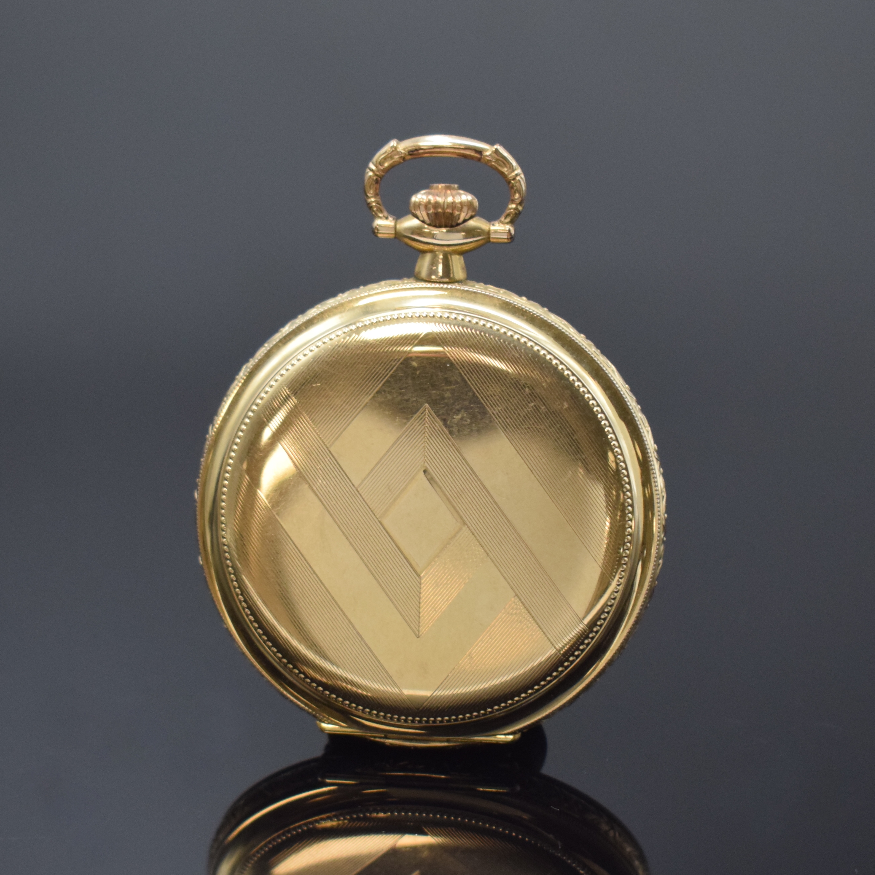 Detail b: TUTIMA Glashütte vergoldete Herrensavonette, Deutschland um 1930, geometrisch guill. Geh. m. Büffel Marke v. Gustav Rau, gold. Zifferbl., gold. ...