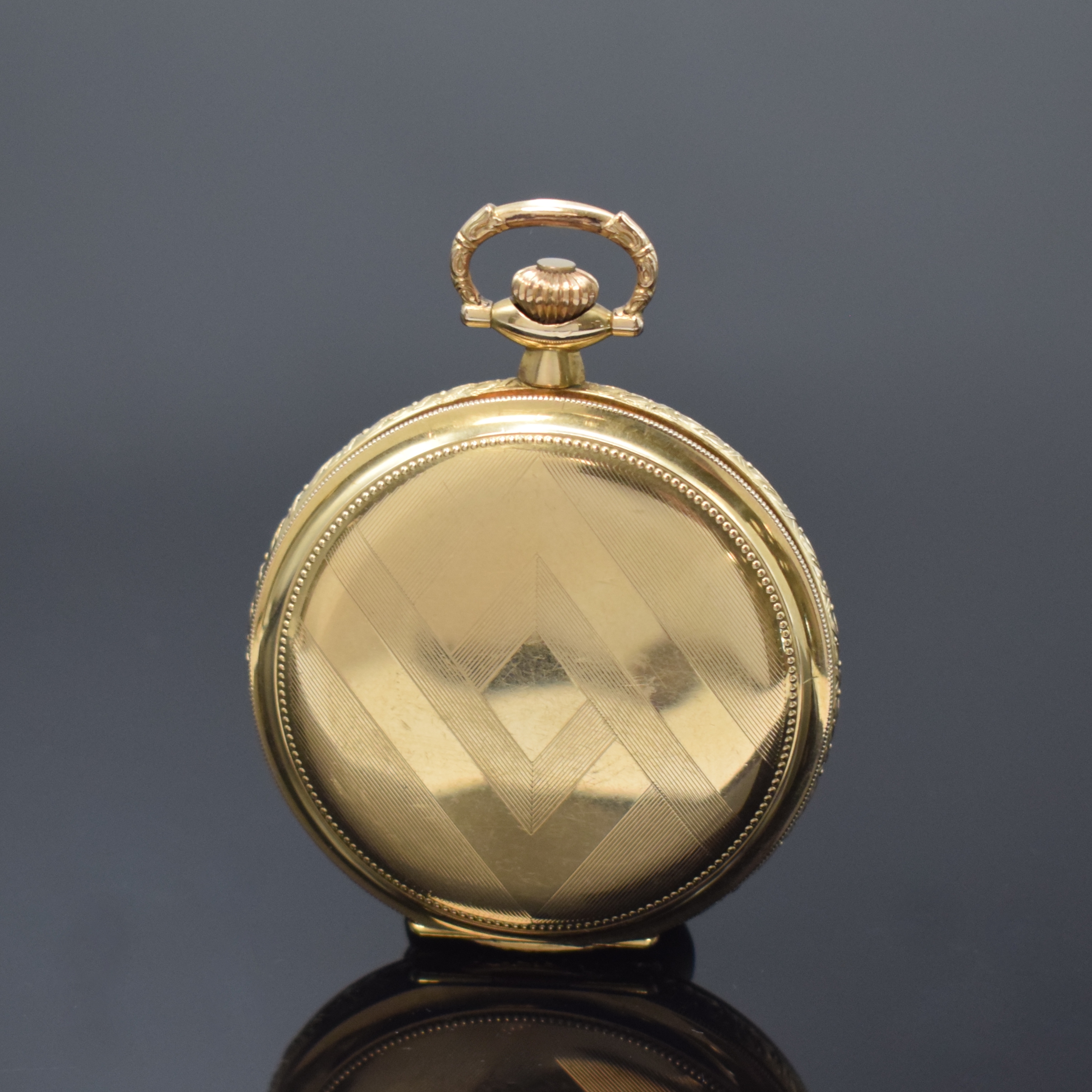 Detail c: TUTIMA Glashütte vergoldete Herrensavonette, Deutschland um 1930, geometrisch guill. Geh. m. Büffel Marke v. Gustav Rau, gold. Zifferbl., gold. ...