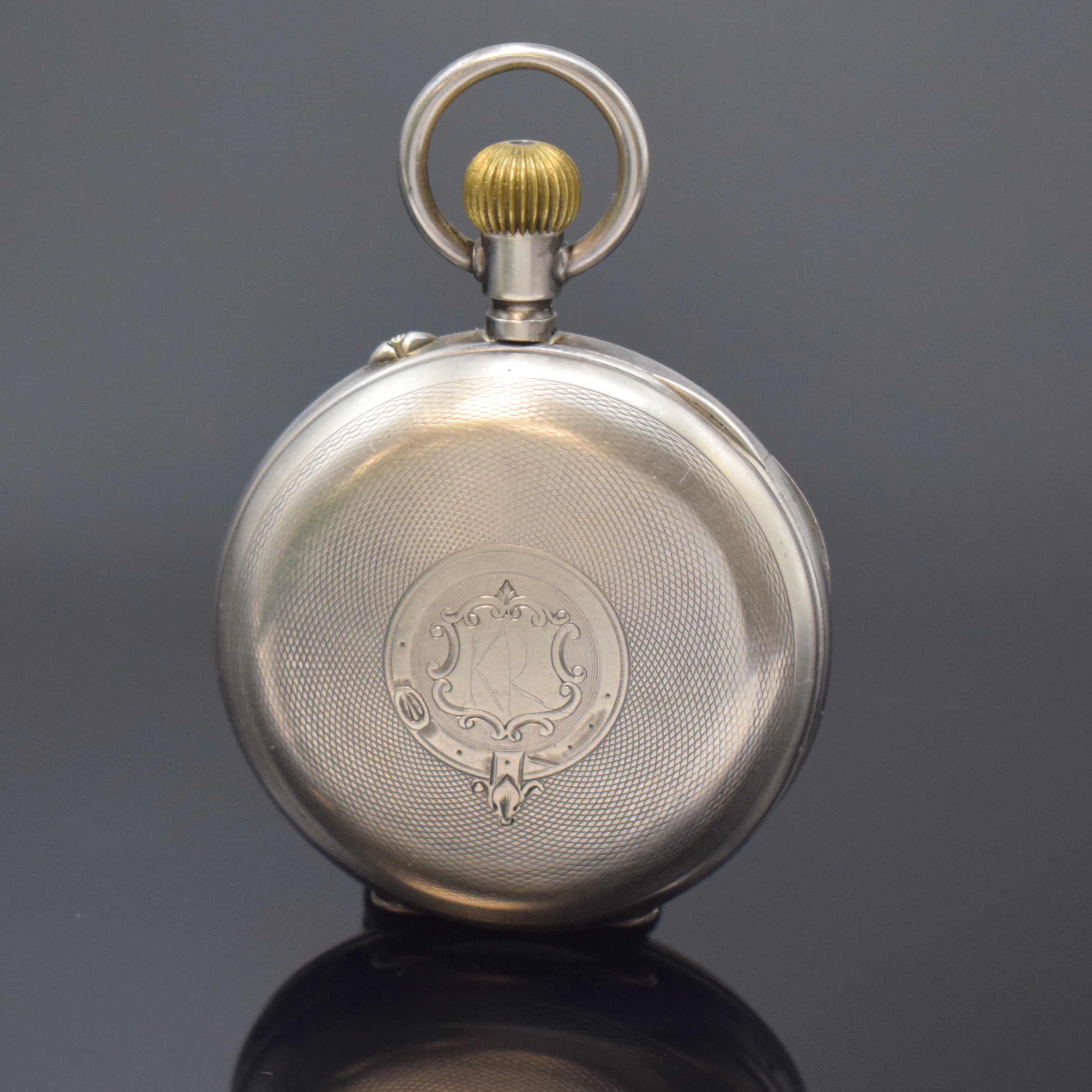 Detail a: Offene Silbertaschenuhr mit digitaler Anzeige nach Patent PALLWEBER, Schweiz/England Hallmark Birmingham 1886, guill. Geh. berieb., Emailzifferbl. ...
