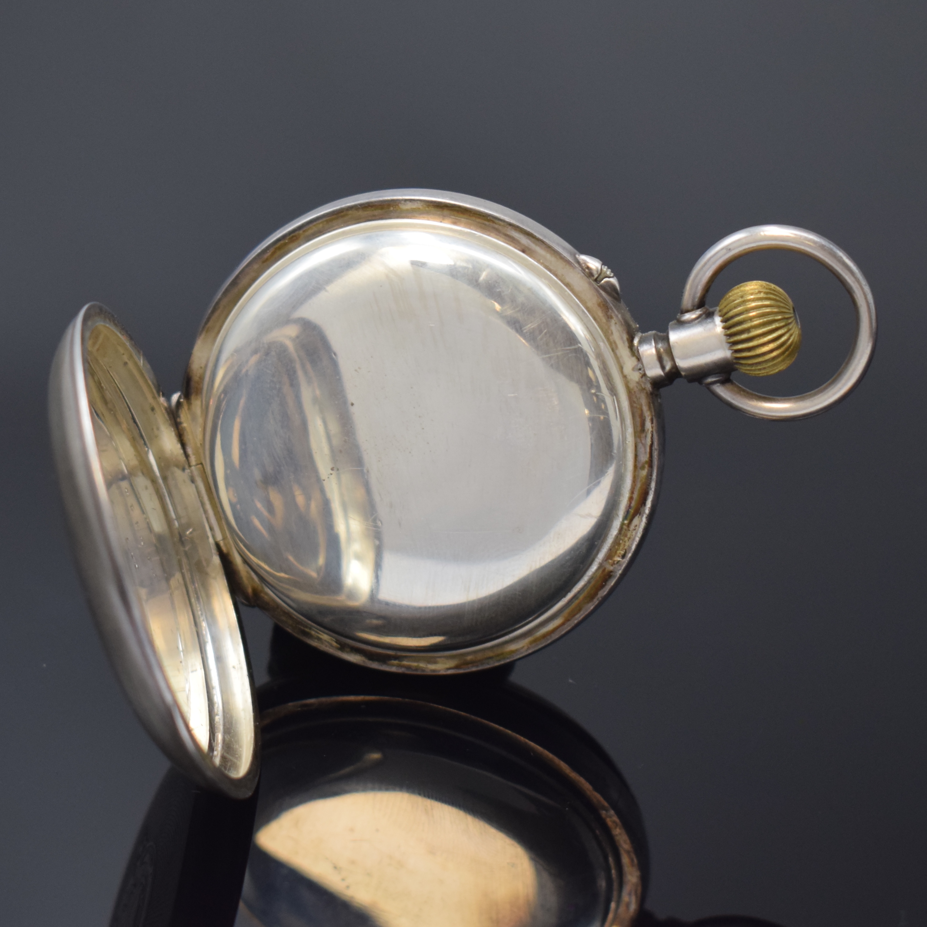 Detail c: Offene Silbertaschenuhr mit digitaler Anzeige nach Patent PALLWEBER, Schweiz/England Hallmark Birmingham 1886, guill. Geh. berieb., Emailzifferbl. ...