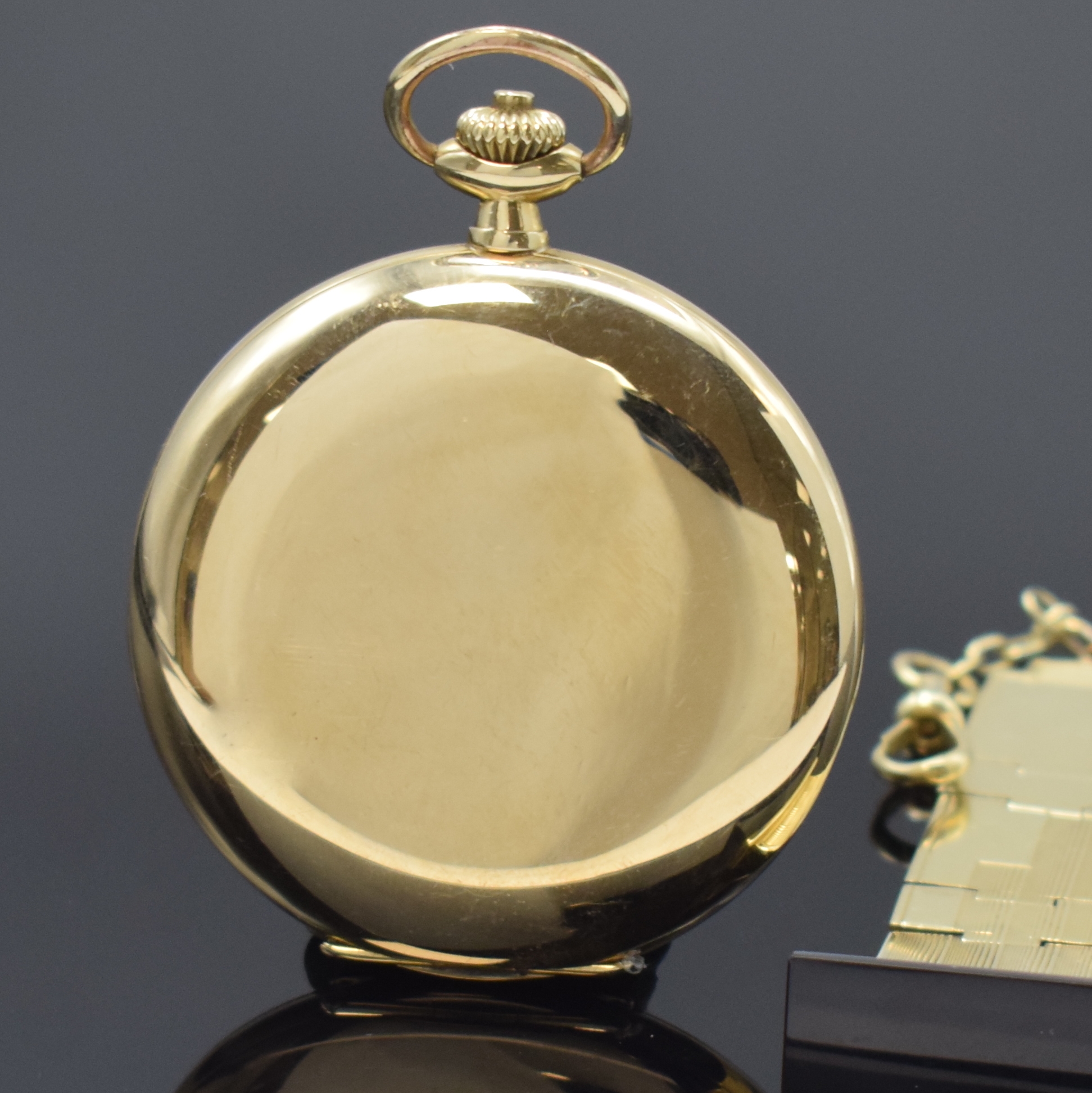 Detail b: A. LANGE & SÖHNE -OLIW- Herrensavonette in GG 585/000 an GG 585/000 Chatelaine, Deutschland um 1935, glattes 3-Deckel Goldgeh., gold. ...