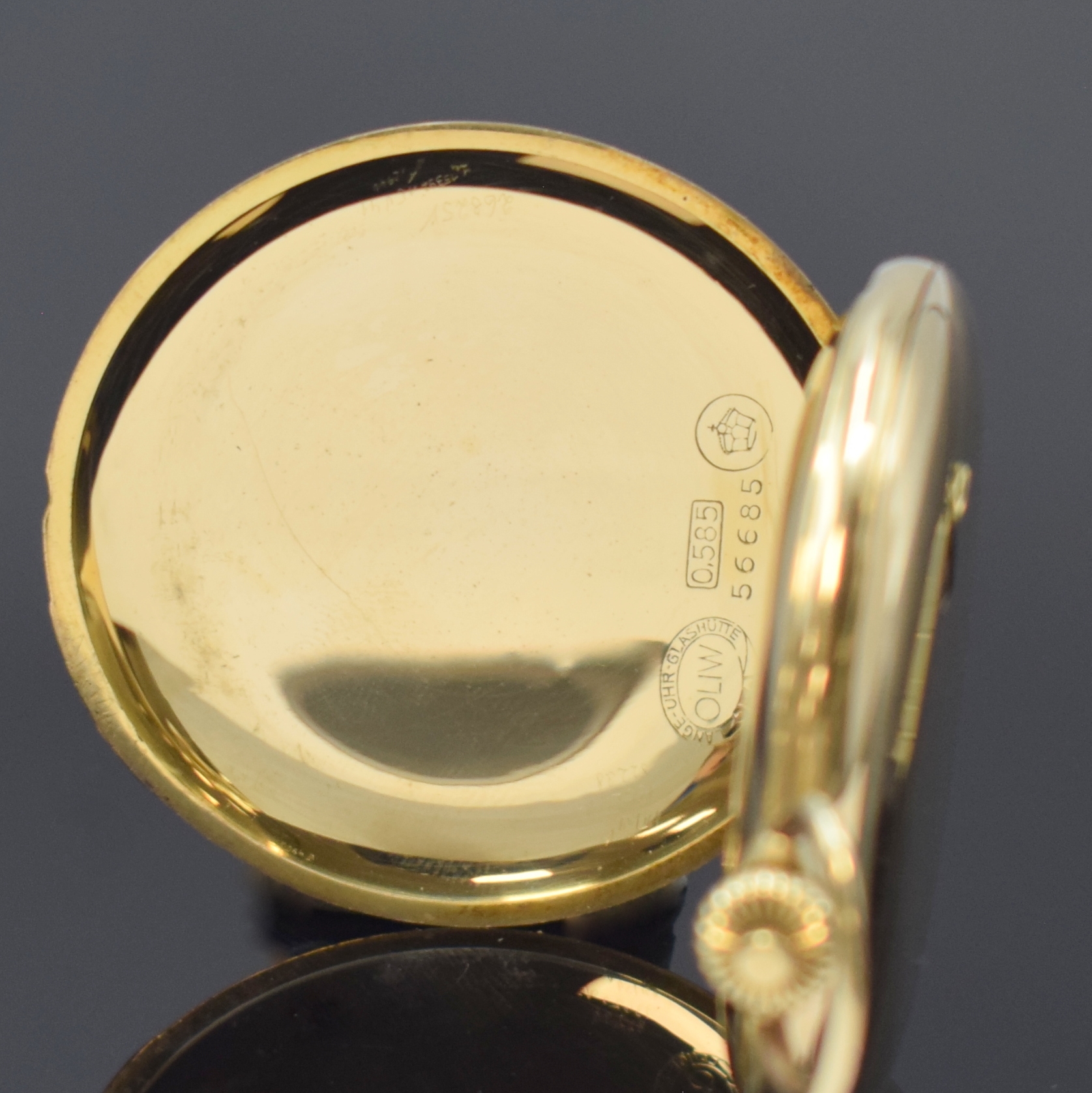Detail c: A. LANGE & SÖHNE -OLIW- Herrensavonette in GG 585/000 an GG 585/000 Chatelaine, Deutschland um 1935, glattes 3-Deckel Goldgeh., gold. ...