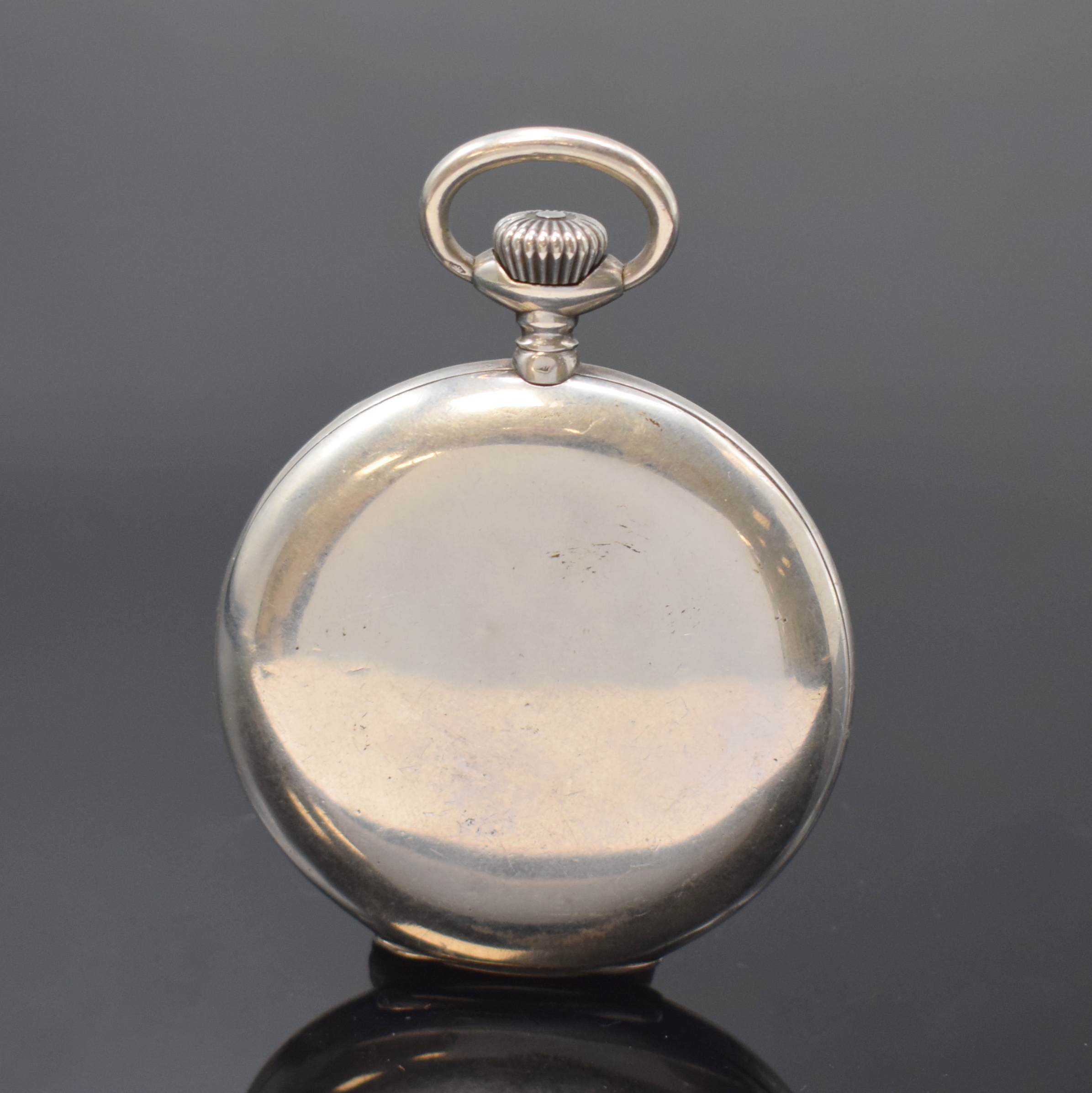Detail a: J. ASSMANN große offene Silbertaschenuhr, Deutschland um 1920, glattes Geh. dell., 2- tlg. Emailzifferbl. riss., arab. Zahlen, gebl. Birnenzeiger, ...