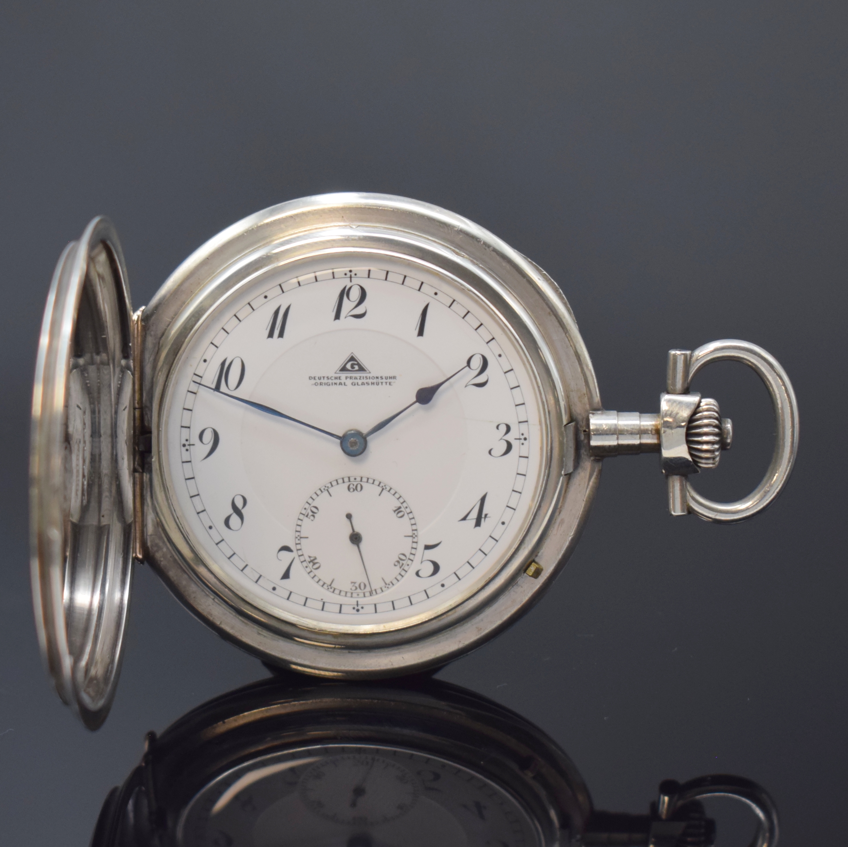 DEUTSCHE PRÄZISIONSUHR Original Glashütte große Louis-XVI Savonette in Silber, Deutschland um 1920, glattes Geh. dell., Goldscharniere, ...