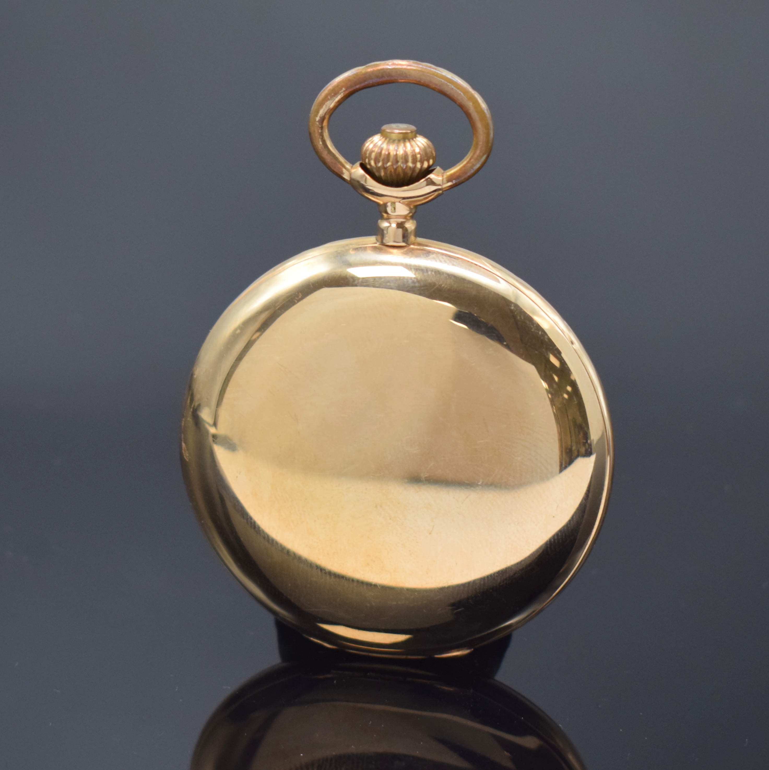 Detail b: SYSTEM GLASHÜTTE Herrensavonette in RoseG 585/000, Schweiz um 1900, glattes 3-Deckel Goldgeh. dell., Emailzifferbl., arab. Zahlen, kl. Sek. b. 6, ...