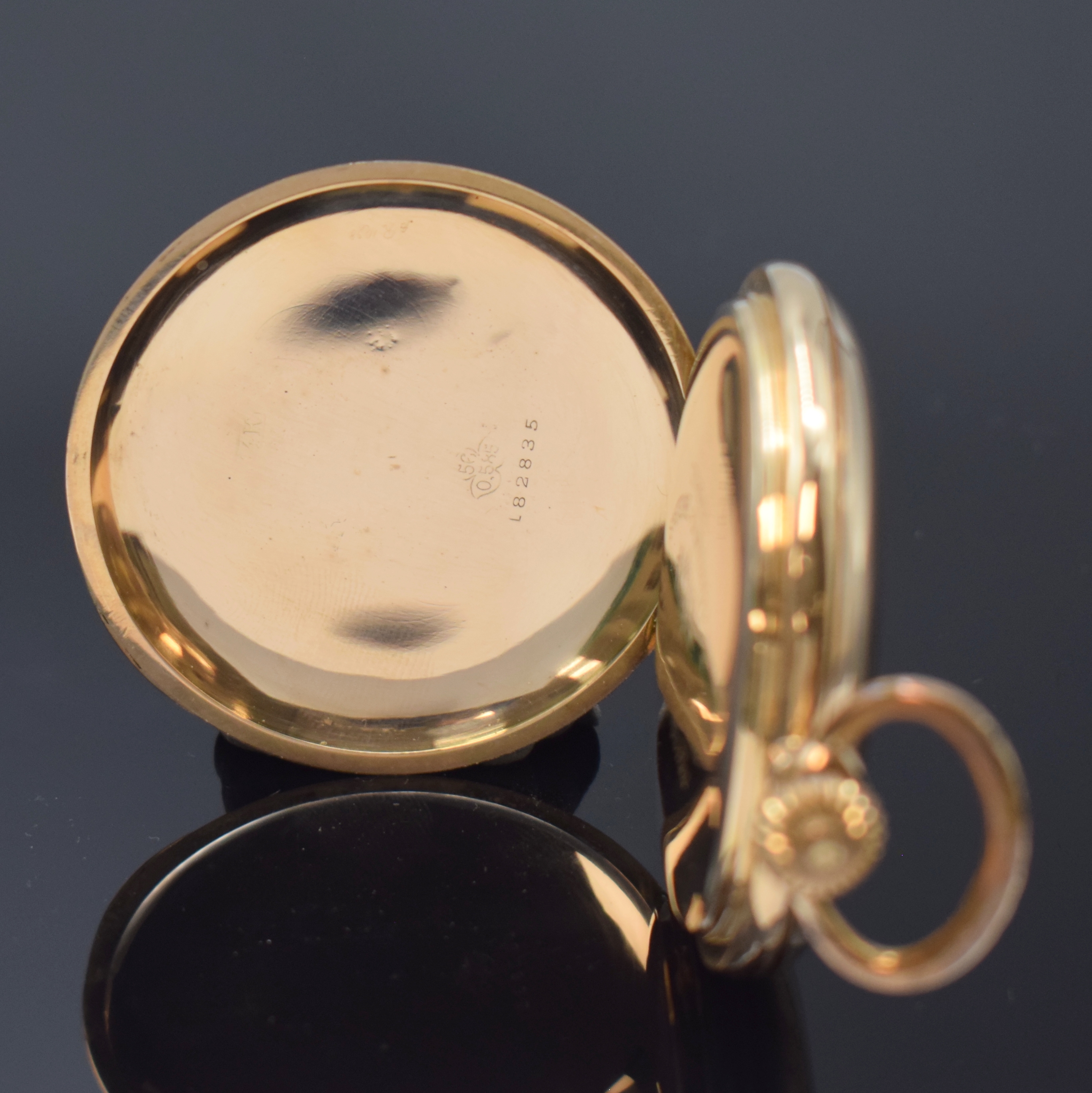 Detail c: SYSTEM GLASHÜTTE Herrensavonette in RoseG 585/000, Schweiz um 1900, glattes 3-Deckel Goldgeh. dell., Emailzifferbl., arab. Zahlen, kl. Sek. b. 6, ...