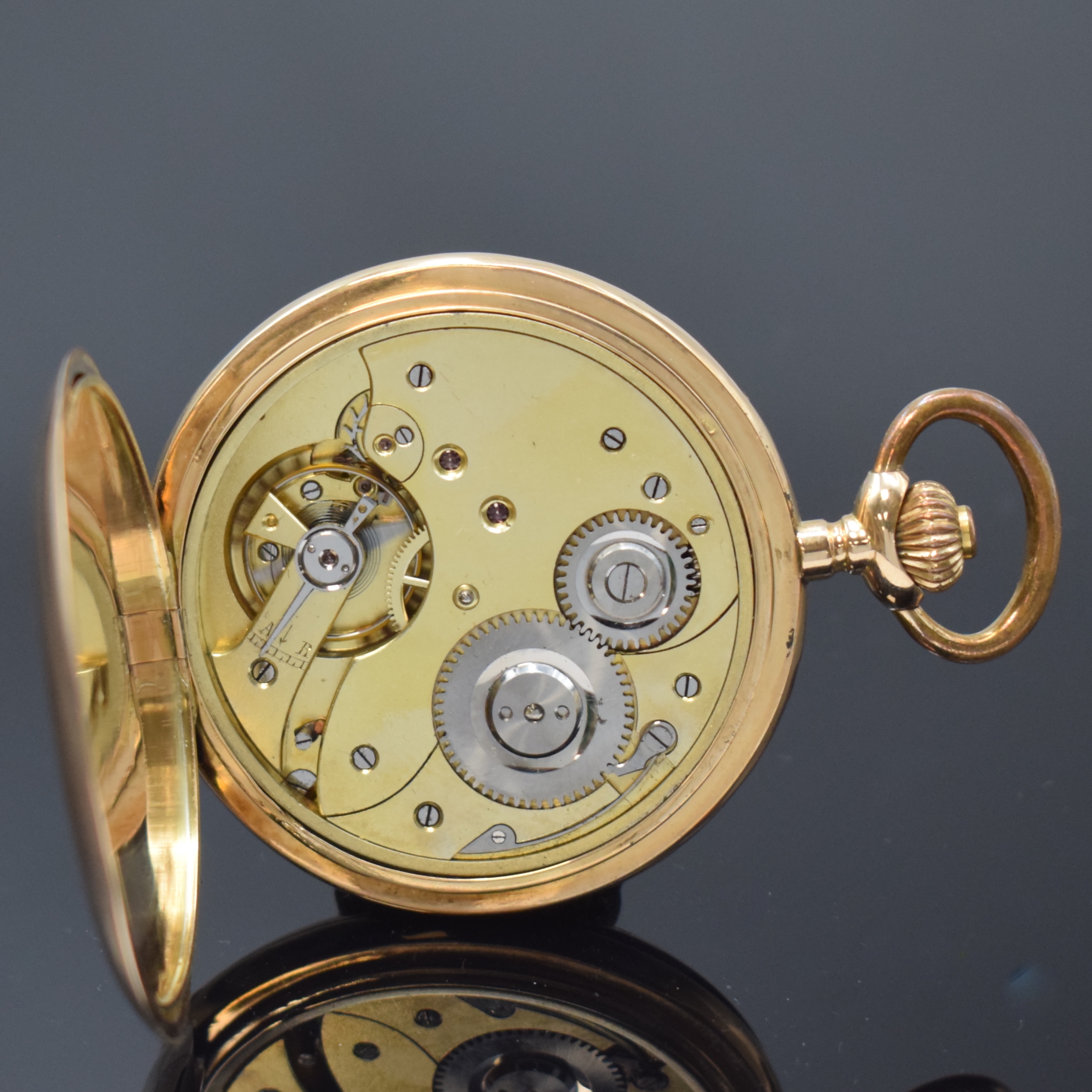 Detail f: SYSTEM GLASHÜTTE Herrensavonette in RoseG 585/000, Schweiz um 1900, glattes 3-Deckel Goldgeh. dell., Emailzifferbl., arab. Zahlen, kl. Sek. b. 6, ...