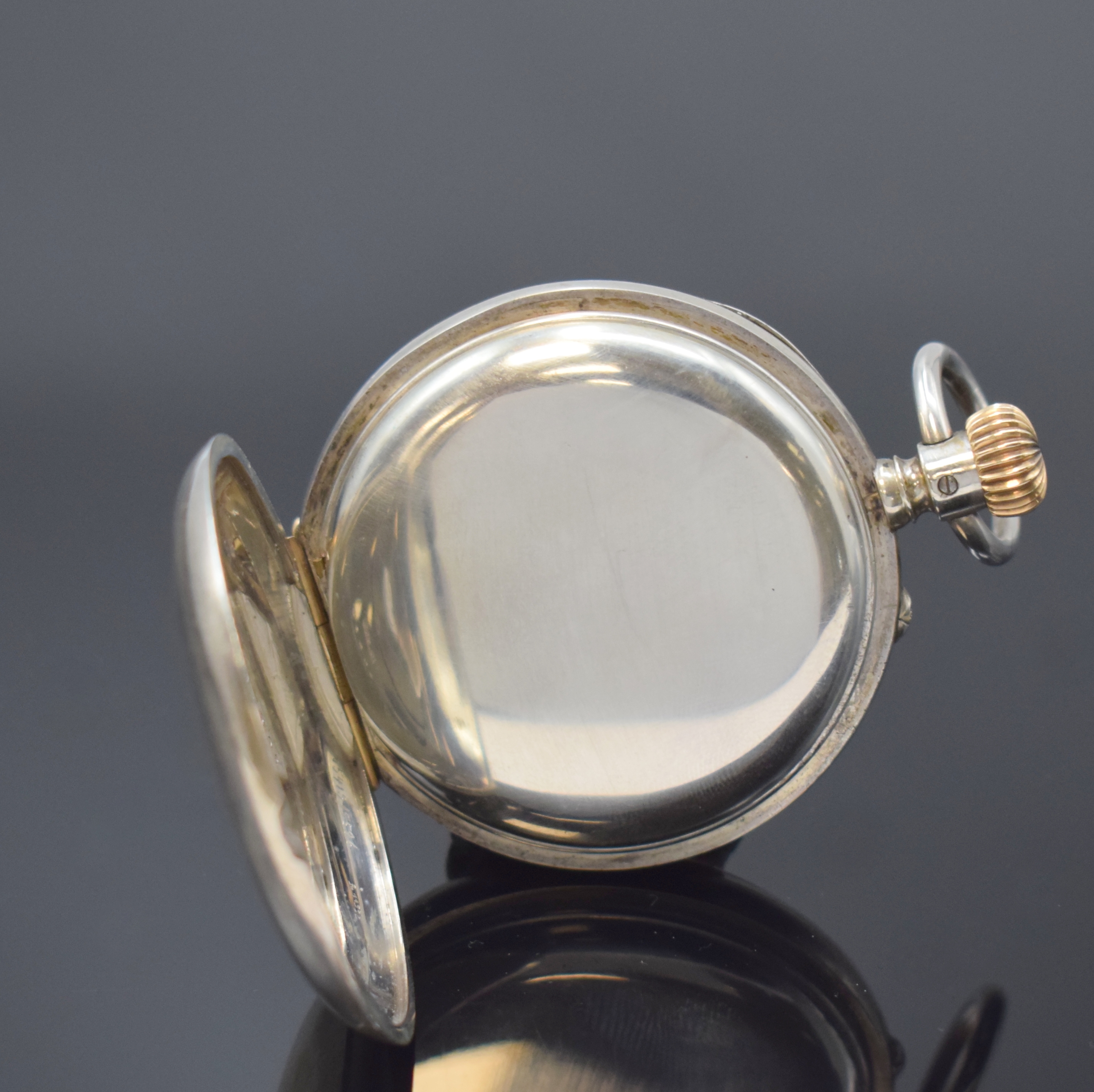 Detail c: A. LANGE & SÖHNE offene Silbertaschenuhr, Deutschland um 1890, glattes Jürgens-Geh. dell., Goldscharniere, 2-tlg. Emailzifferbl., gebl. ...