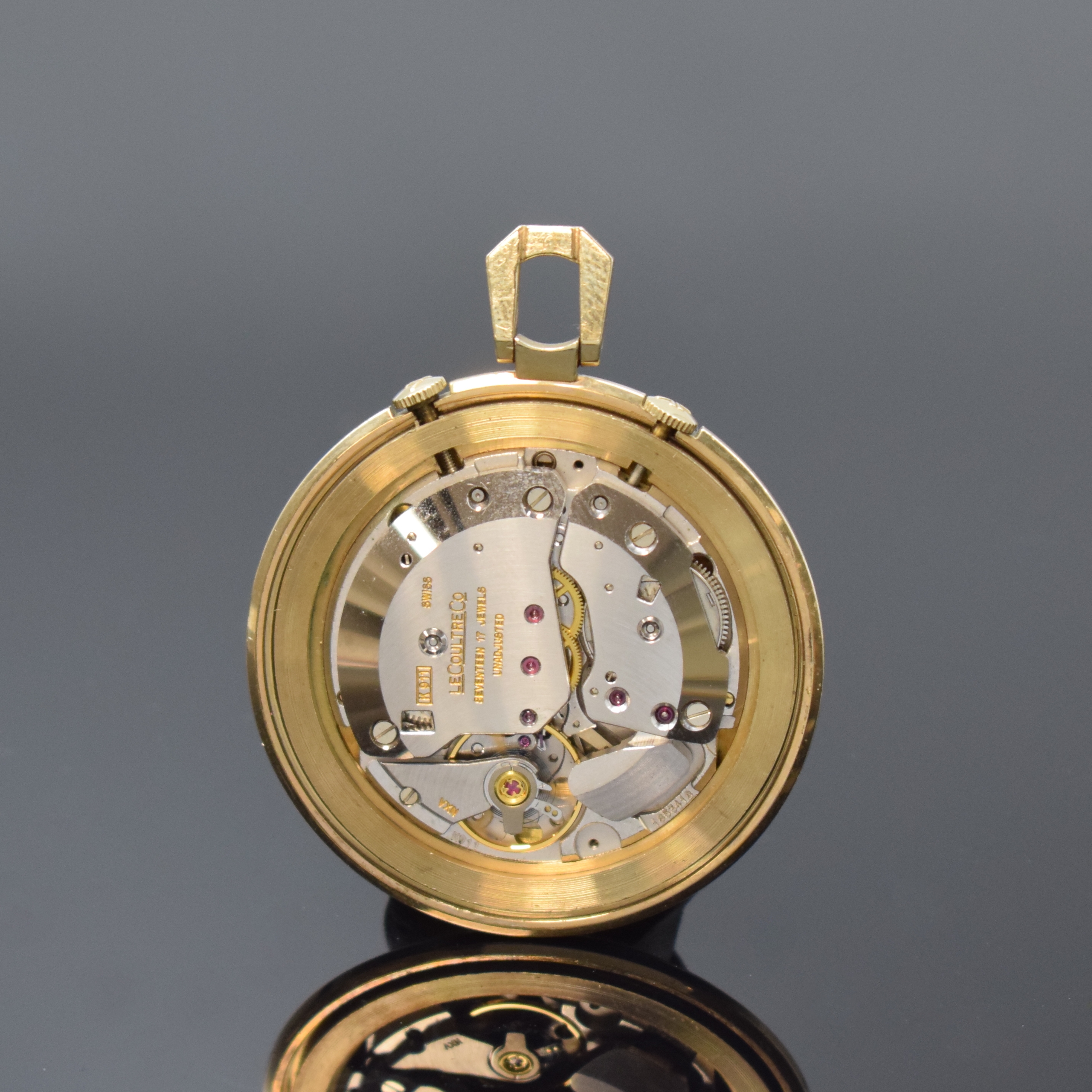 Detail c: LeCoultre Memovox vergoldeter Taschenwecker, Schweiz/USA um 1965, Handaufzug, 2-tlg. 10k- Goldfilled-Geh., Boden aufgedr., orig. Kronen, silb. ...