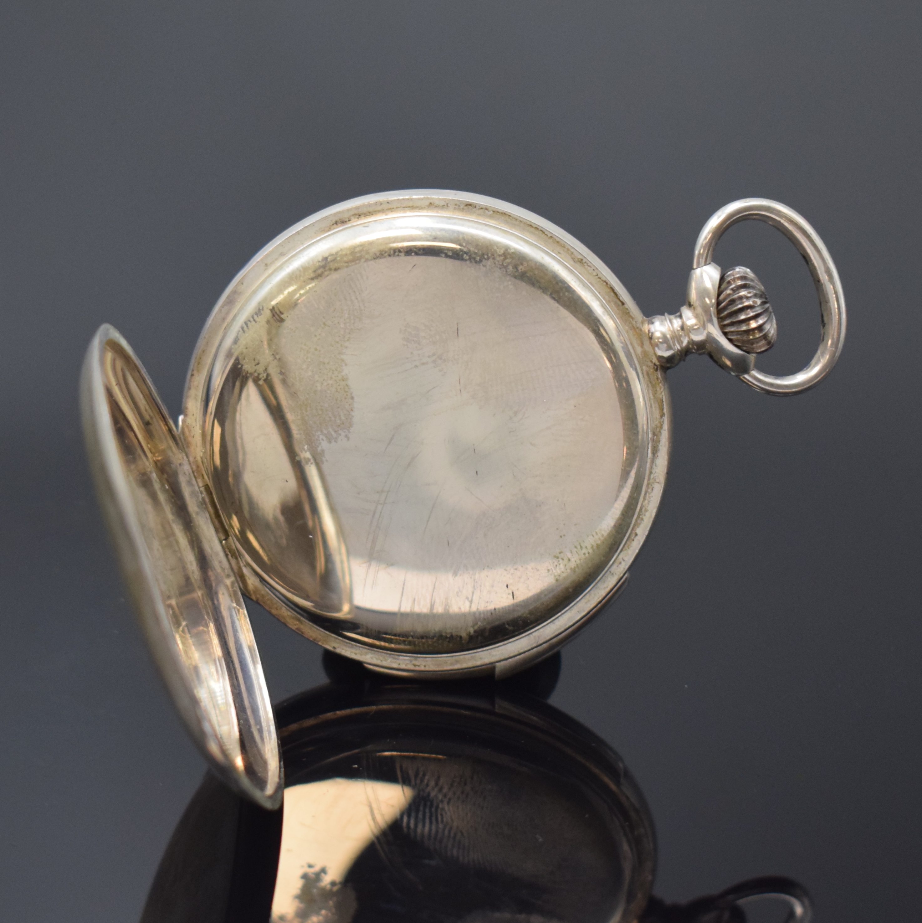 Detail c: L. SPÖRING - RÖTHLIN, Lucerne offene Silbertaschenuhr mit 1/4 Repetition, Schweiz um 1910, glattes 800er Silbergeh. dell., Metallzifferbl. m. ...