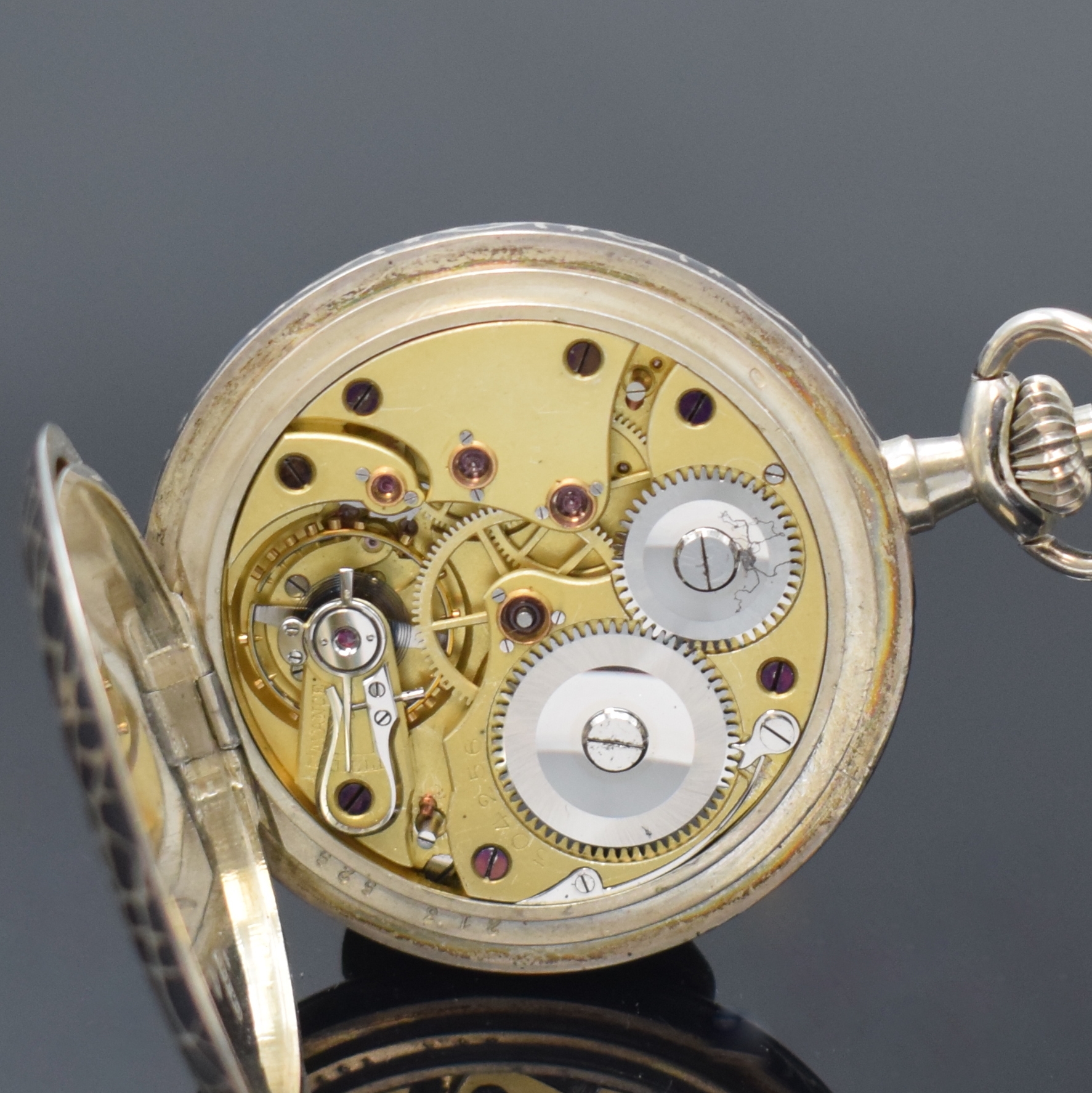 Detail d: Konvolut: 2 Tulasilber-Taschenuhren, beide Deutschland/Schweiz um 1910, 1 x NOMOS Savonette, Geh. ber., Emailzifferbl. haarr., gold. Birnenzeiger, ...