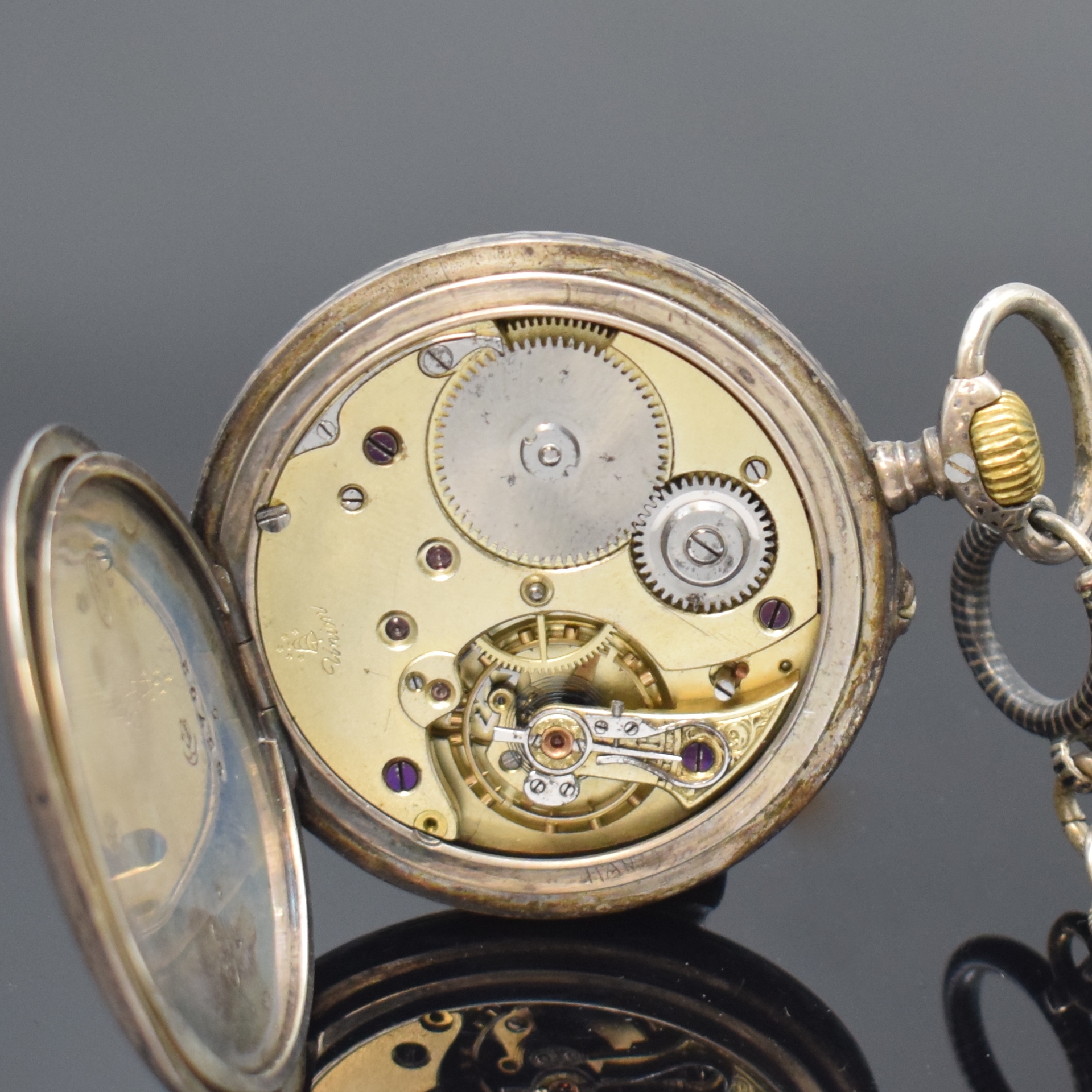 Detail i: Konvolut: 2 Tulasilber-Taschenuhren, beide Deutschland/Schweiz um 1910, 1 x NOMOS Savonette, Geh. ber., Emailzifferbl. haarr., gold. Birnenzeiger, ...