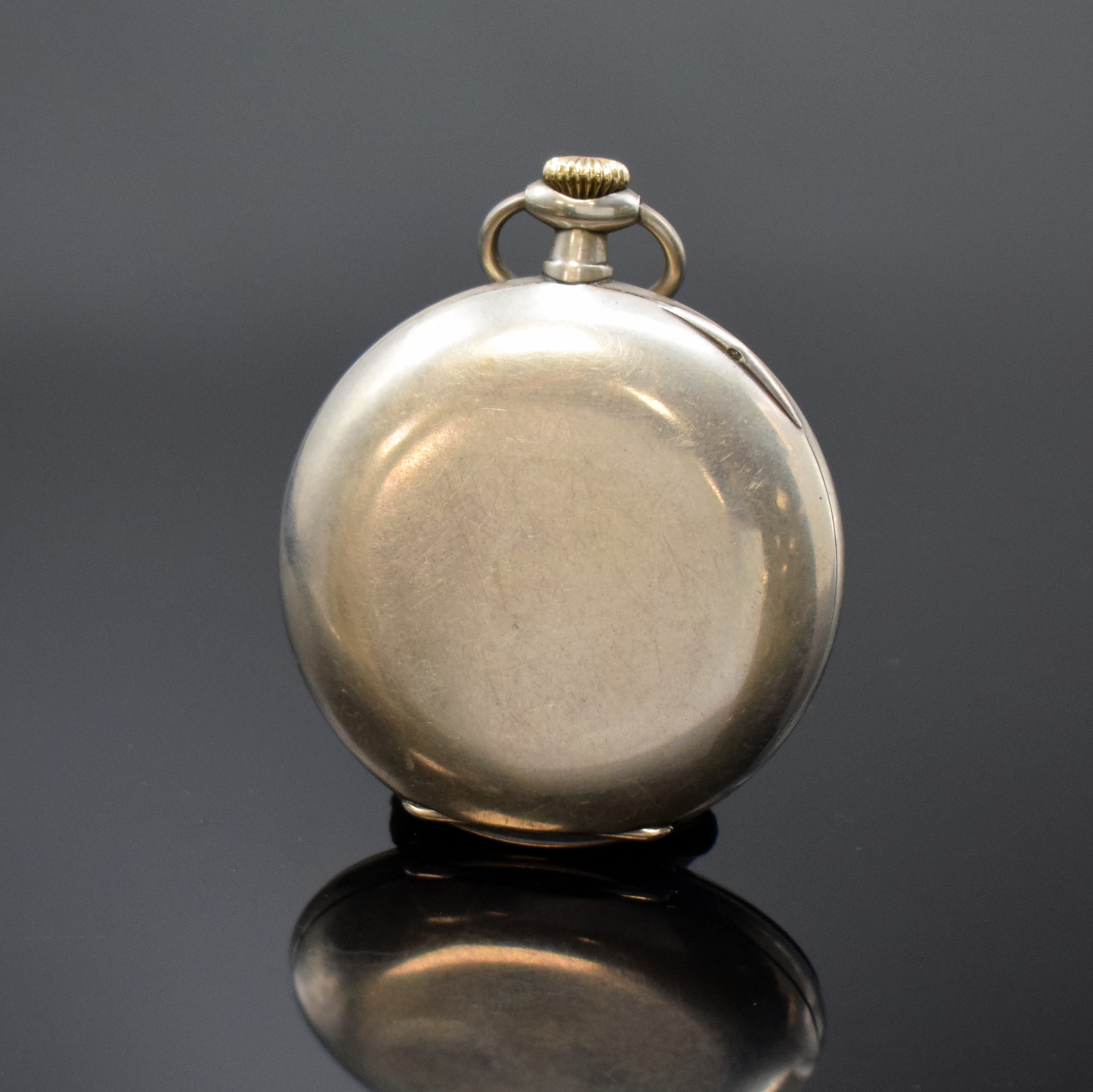 Detail a: DEUTSCHE UHRENFABRIKATION LANGE-UHR/OLIW offene Silbertaschenuhr, Deutschland um 1928, im Zentrum guill. Metallzifferbl. m. arab. Std. altersbed. ...